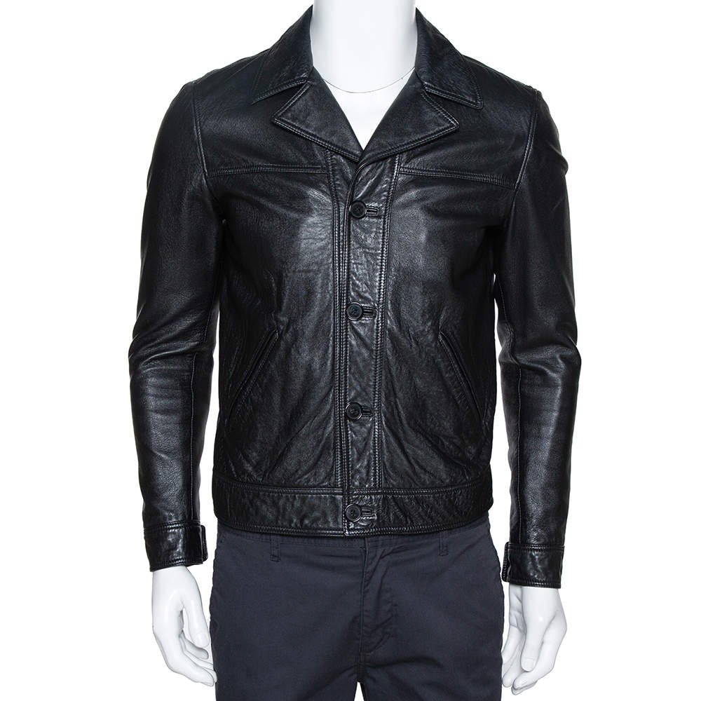 Saint Laurent Paris Black Leather Flight Jacket M