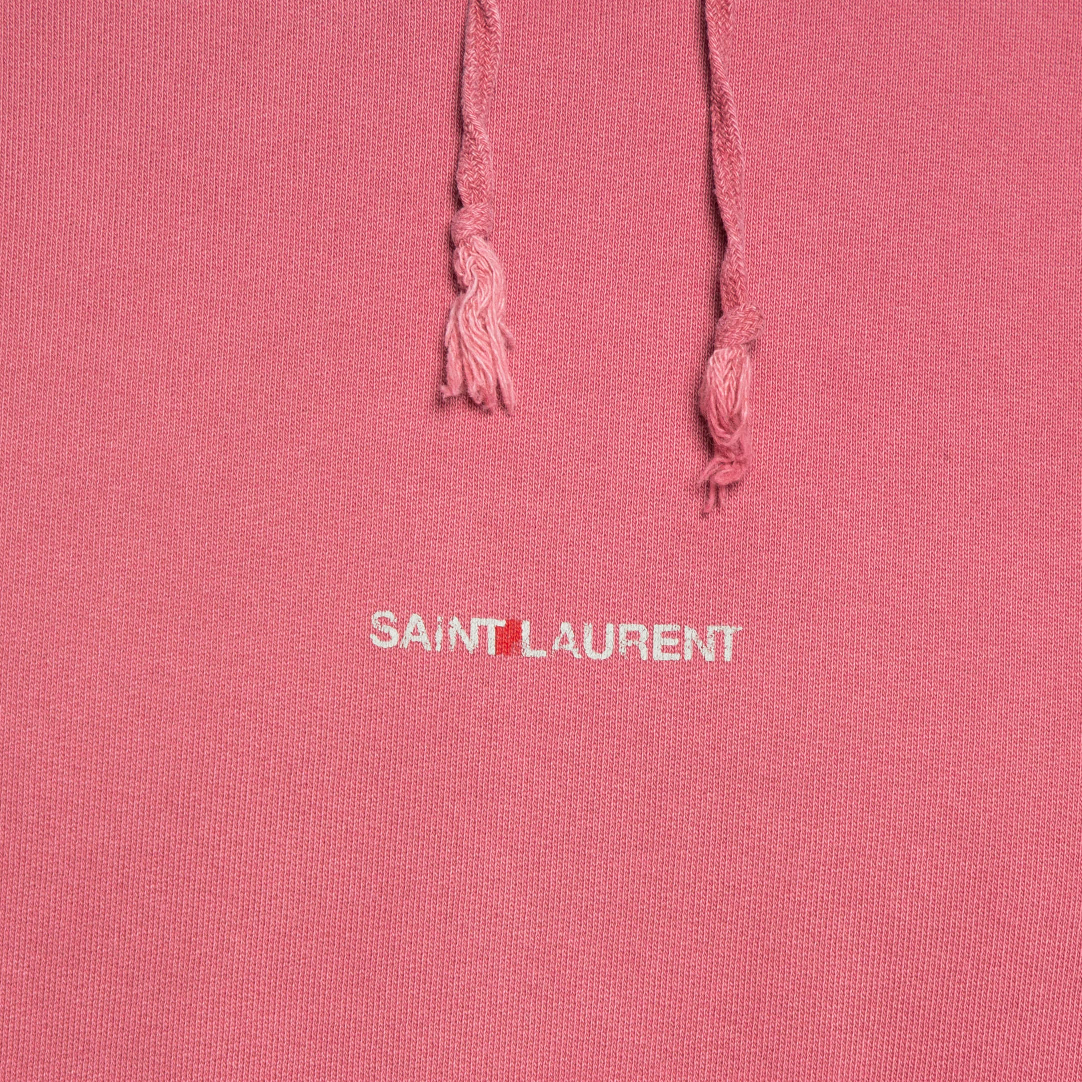 Saint Laurent Paris Pink Logo Print Cotton Distressed Hoodie M