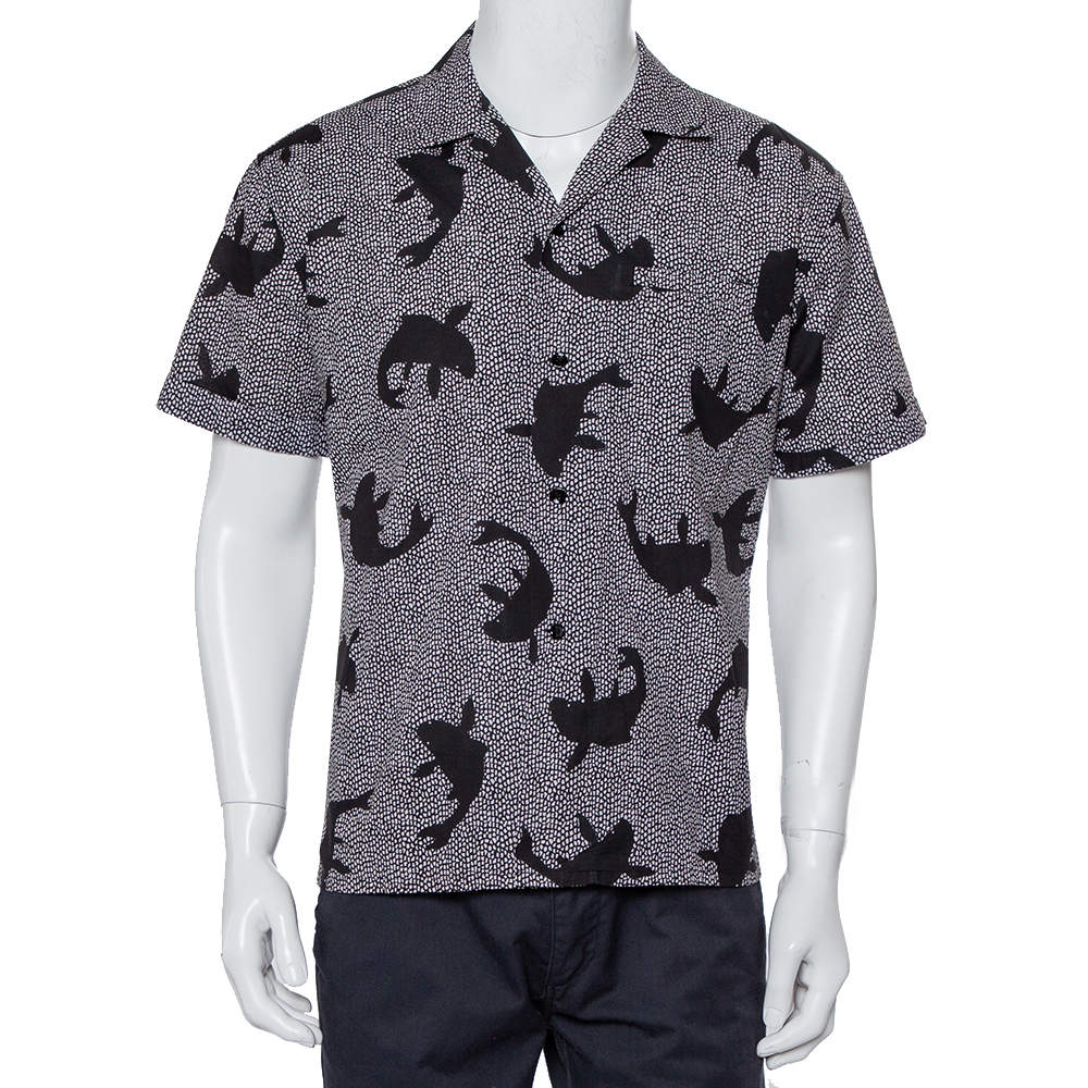 مملوكة مسبقًا Saint Laurent Paris Black Dolphin Printed Cotton Bowling Shirt L