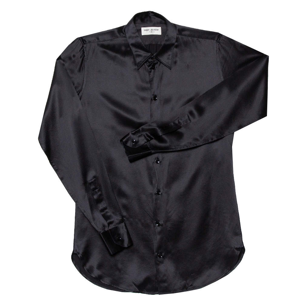 Pre Owned Saint Laurent Paris Black Silk Satin Button Front Shirt S