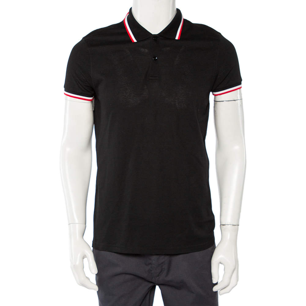 مملوكة مسبقًا Saint Laurent Paris Black Cotton Pique Stripe Trim Polo T-Shirt L