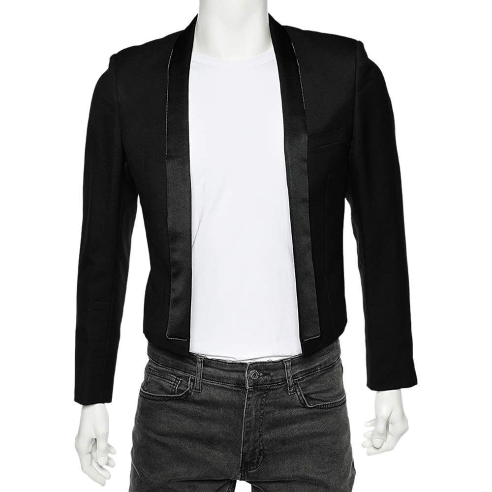 Saint Laurent Black Wool Trim Detail Open Front Blazer M