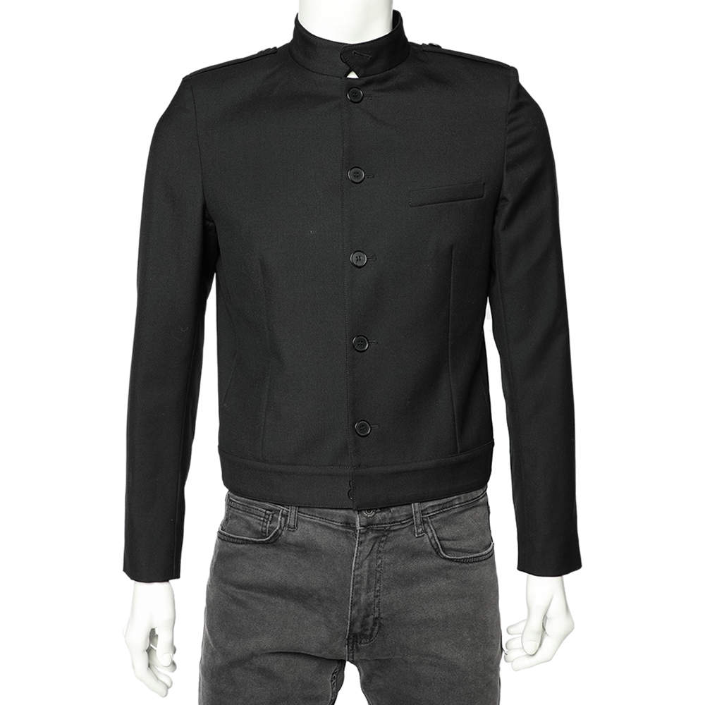 مملوكة مسبقًا Saint Laurent Black Wool Stand Collar Jacket M