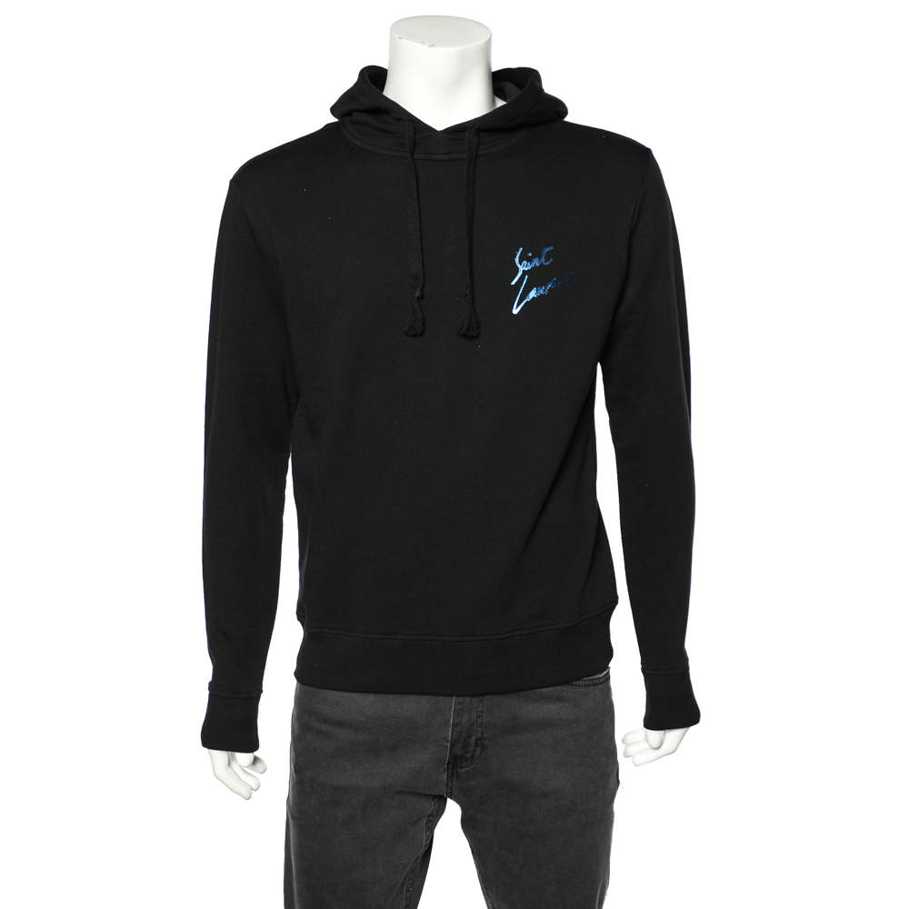Pre Owned هودي سان لوران تريكو قطن أسود مطبوع شعار الماركة مقاس متوسط (ميديوم)