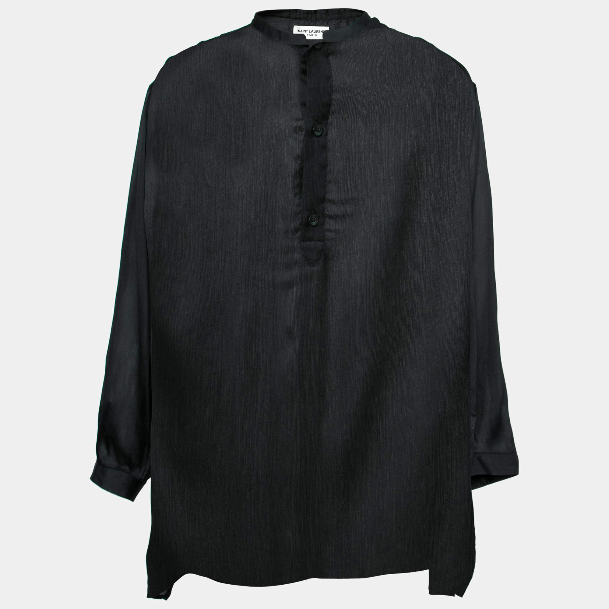 مملوكة مسبقًا Saint Laurent Black Sheer Silk Long Shirt XL