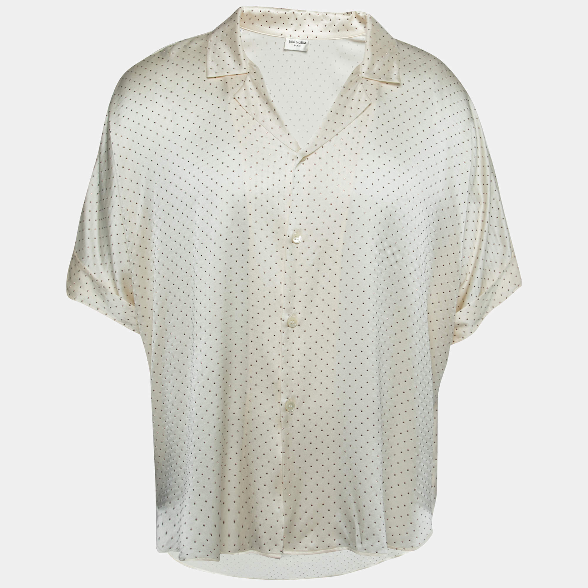 Pre Owned Saint Laurent Cream Stud Embellished Silk Satin Shirt 4XL