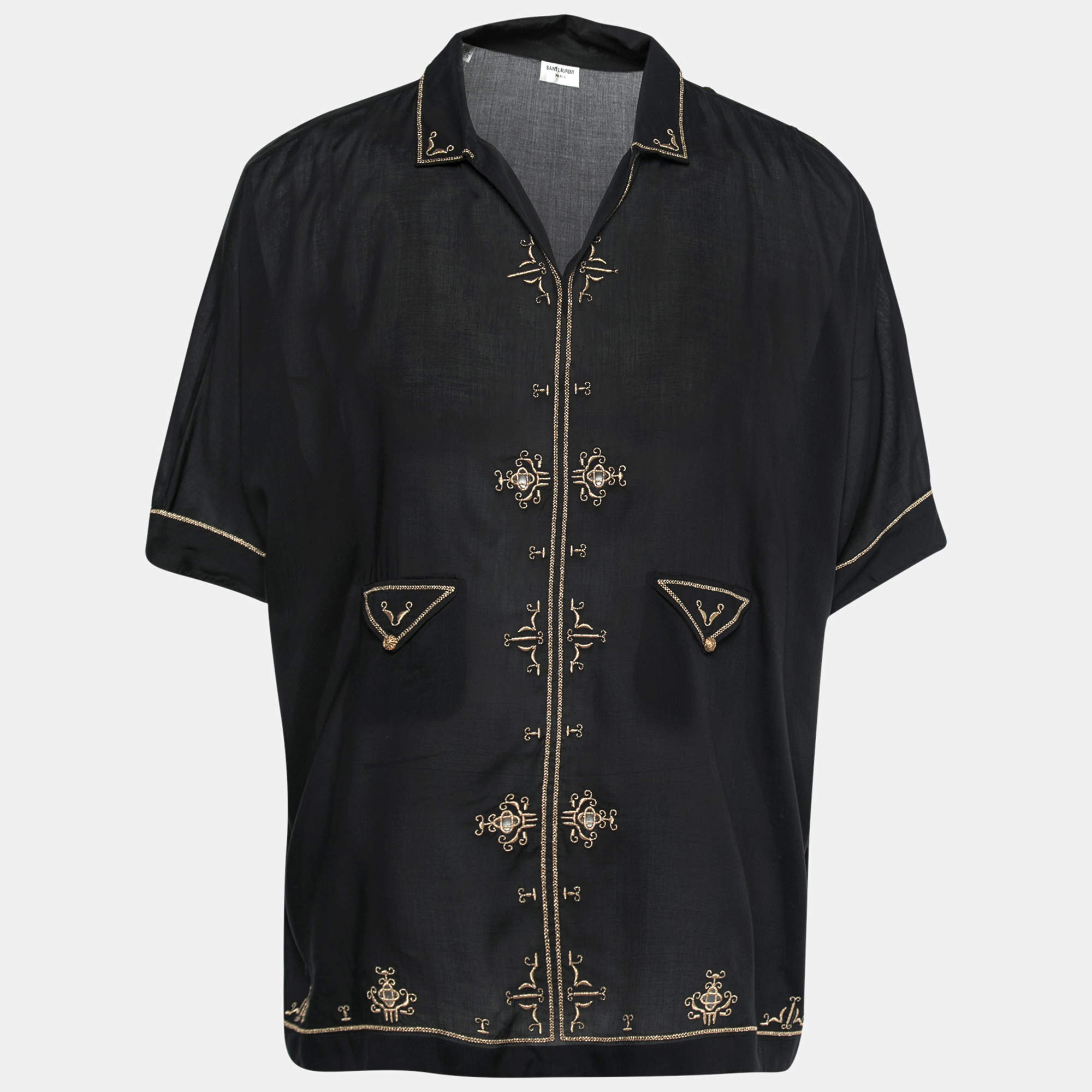 مملوكة مسبقًا تونك سان لوران مطرز لاميه أسود بأكمام صغيرة مقاس كبير جداً جداً جداً ( إكس إكس إكس لارج )