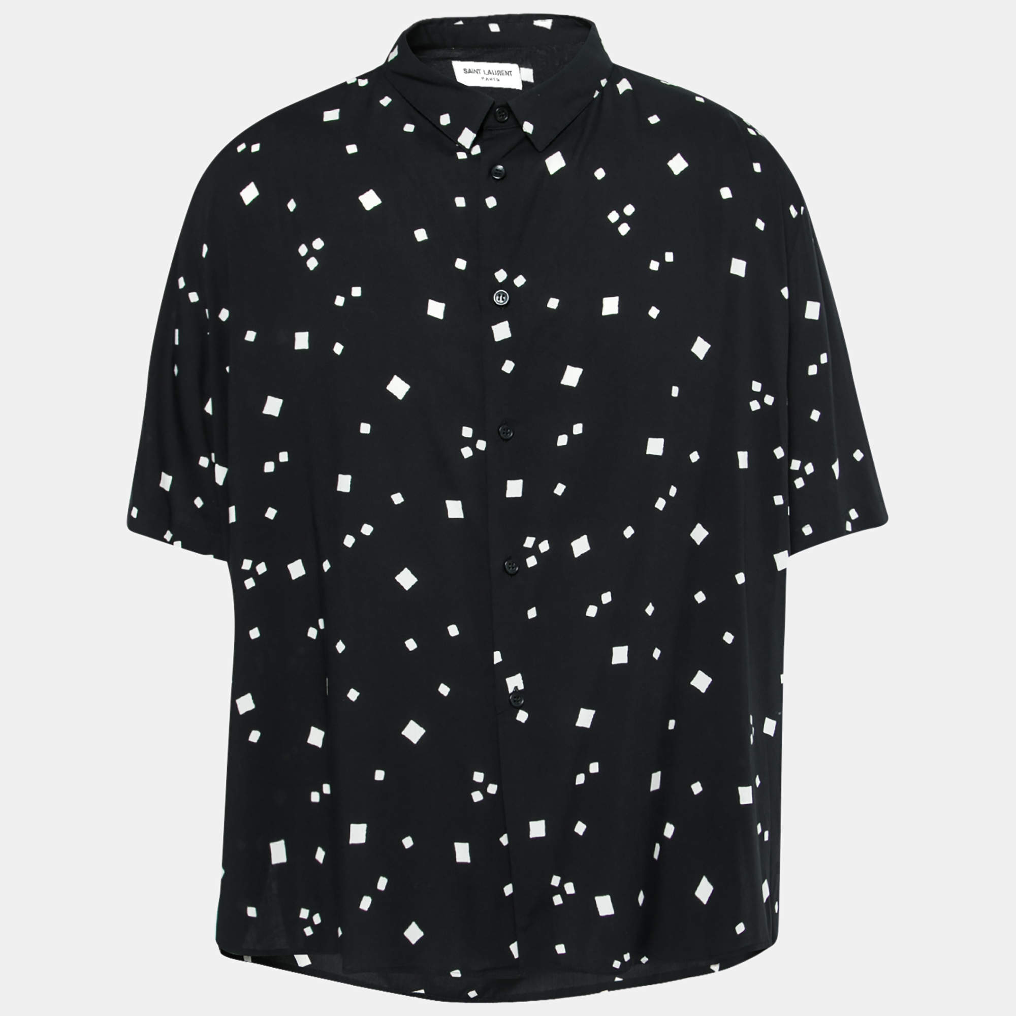 Saint Laurent Black Printed Jersey Button Front Short Sleeve Shirt 4XL