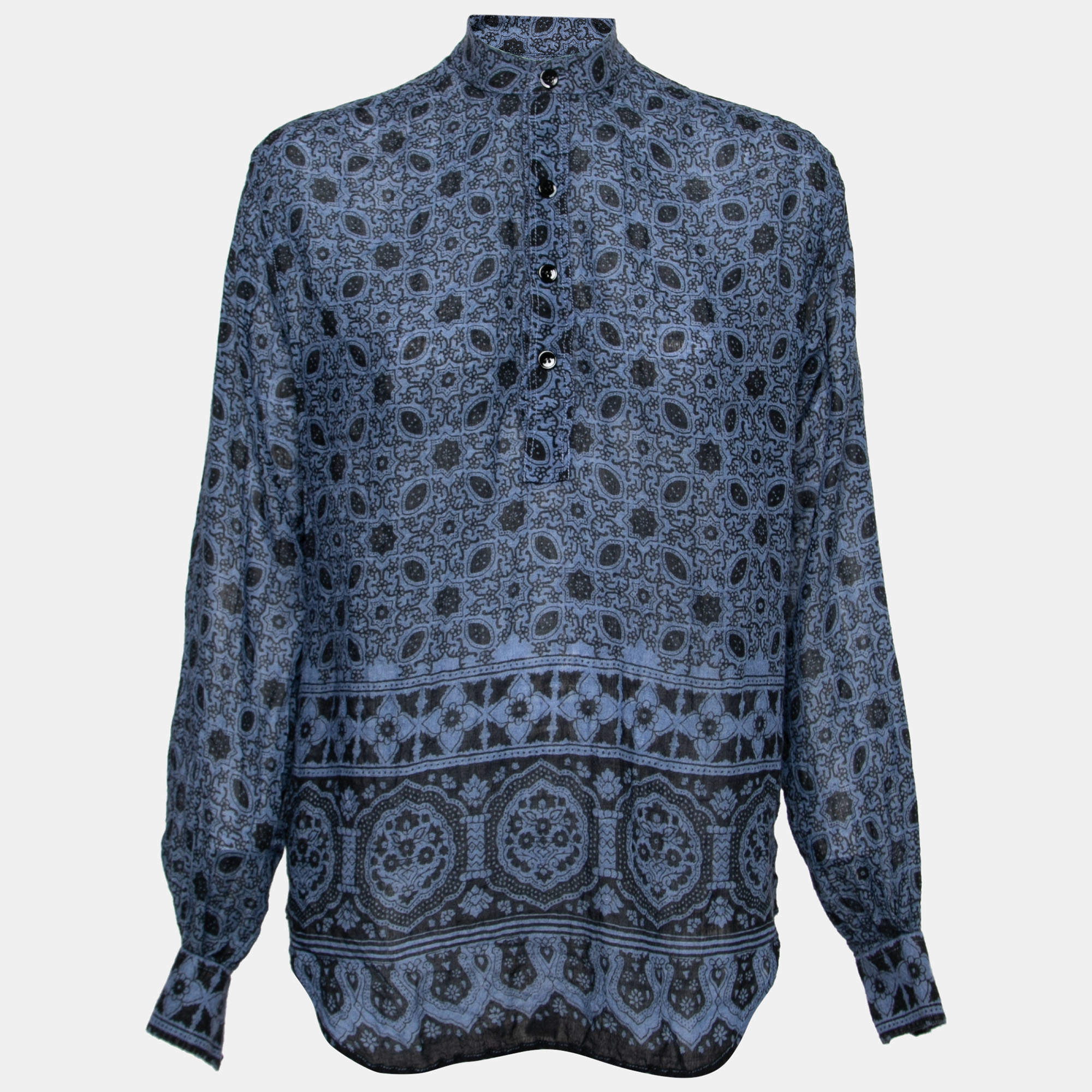 Saint Laurent Blue Printed Wool & Silk Long Sleeve Tunic S