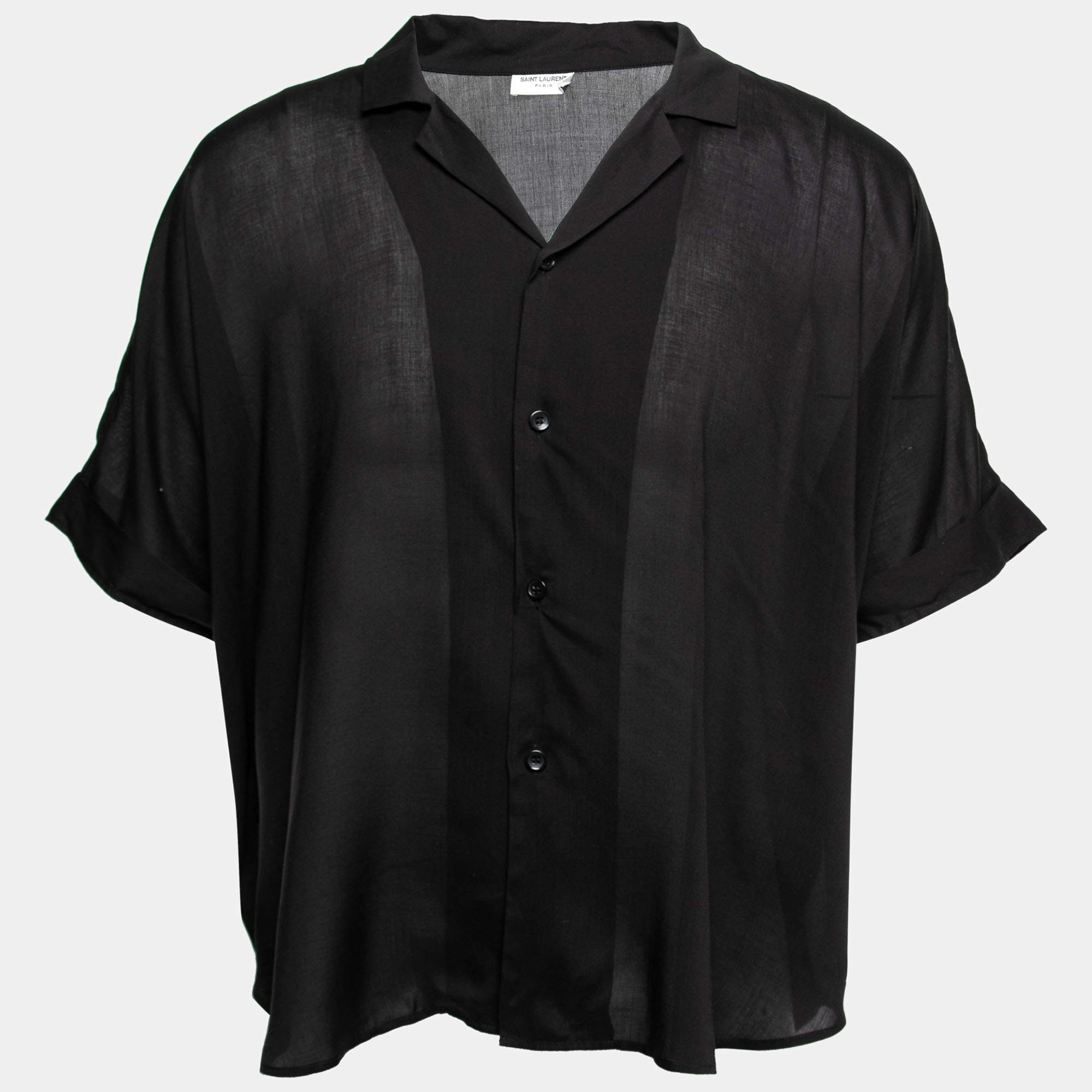 Saint Laurent Black Sheer Button Front Short Sleeve Shirt XXXL