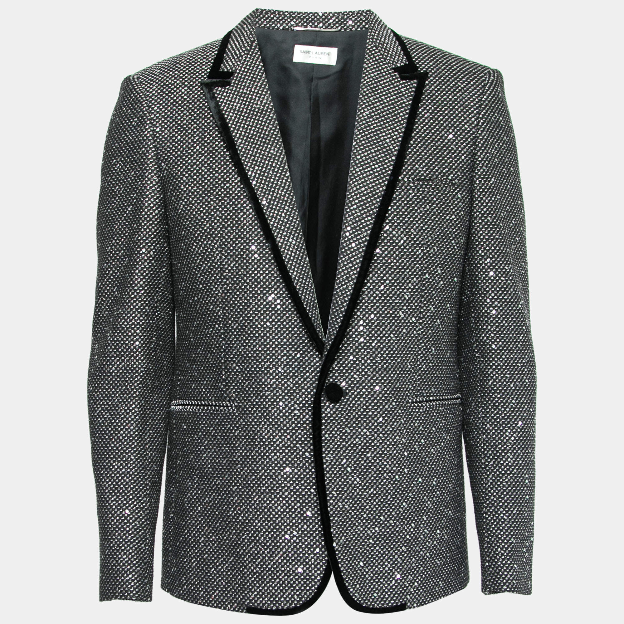 Saint Laurent Black Knit Wool Sequin Jackets L