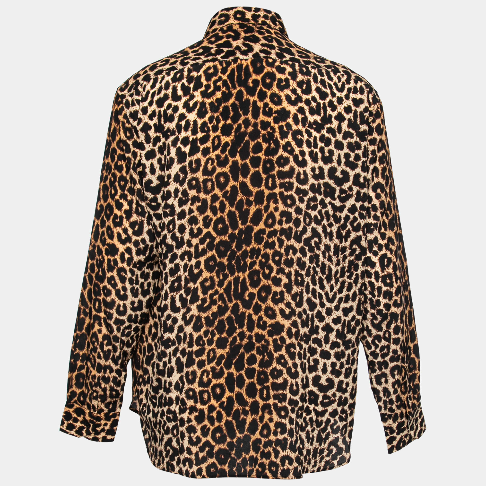 Saint Laurent Brown Leopard Print Oversized Shirt XS