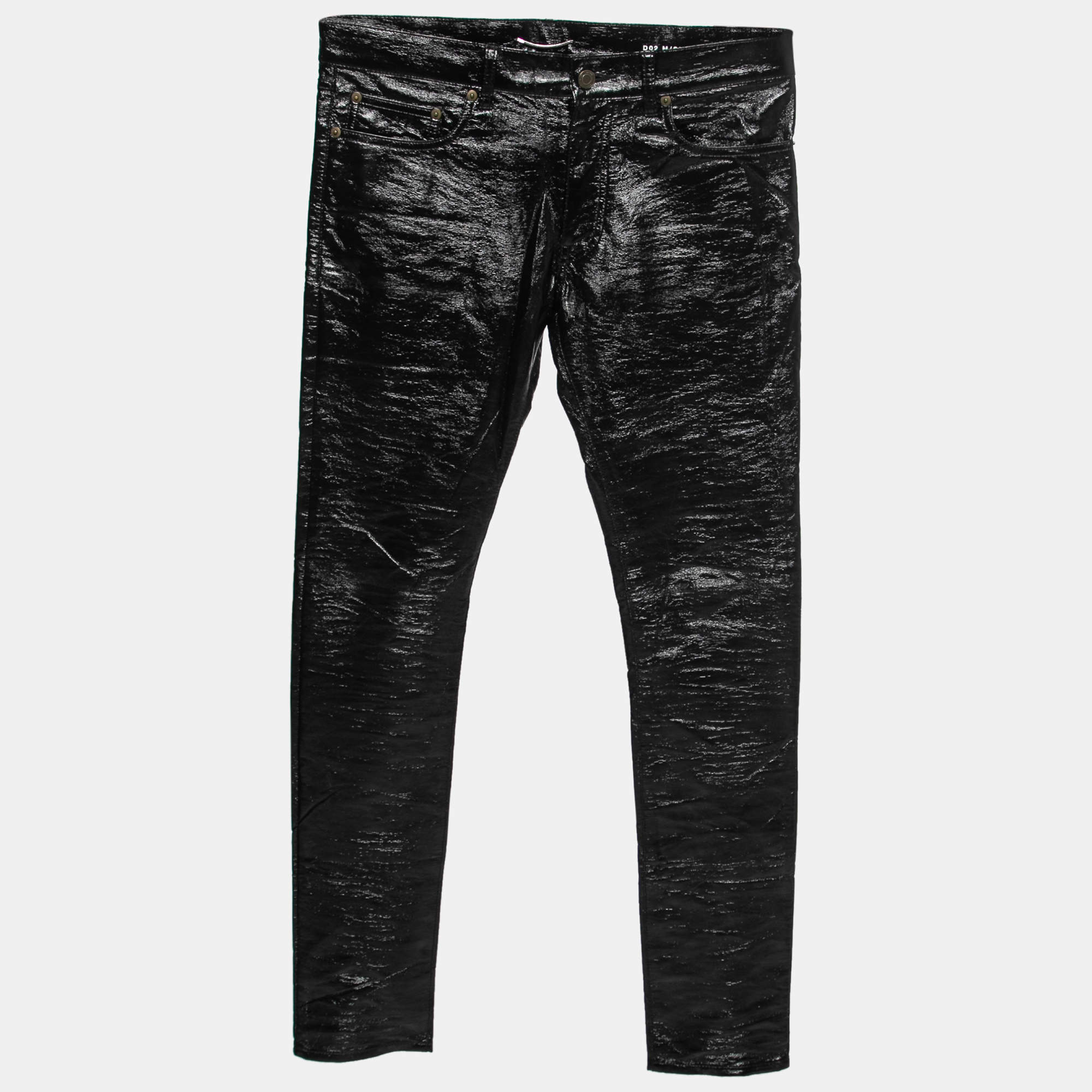 Pre Owned Saint Laurent Black Vinyl Faux Leather Trousers M