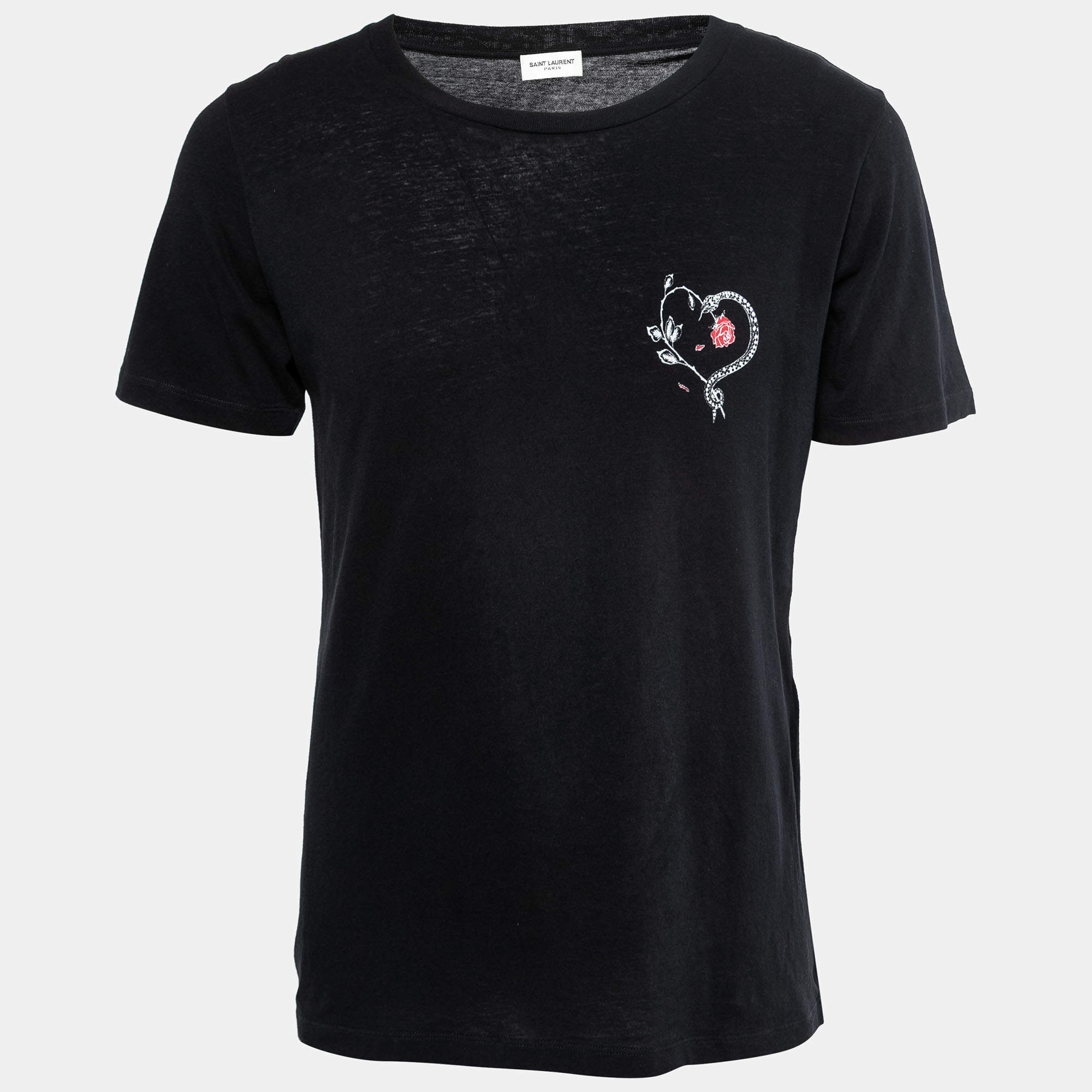 Saint Laurent Black Snake Heart Print Cotton T-Shirt XS