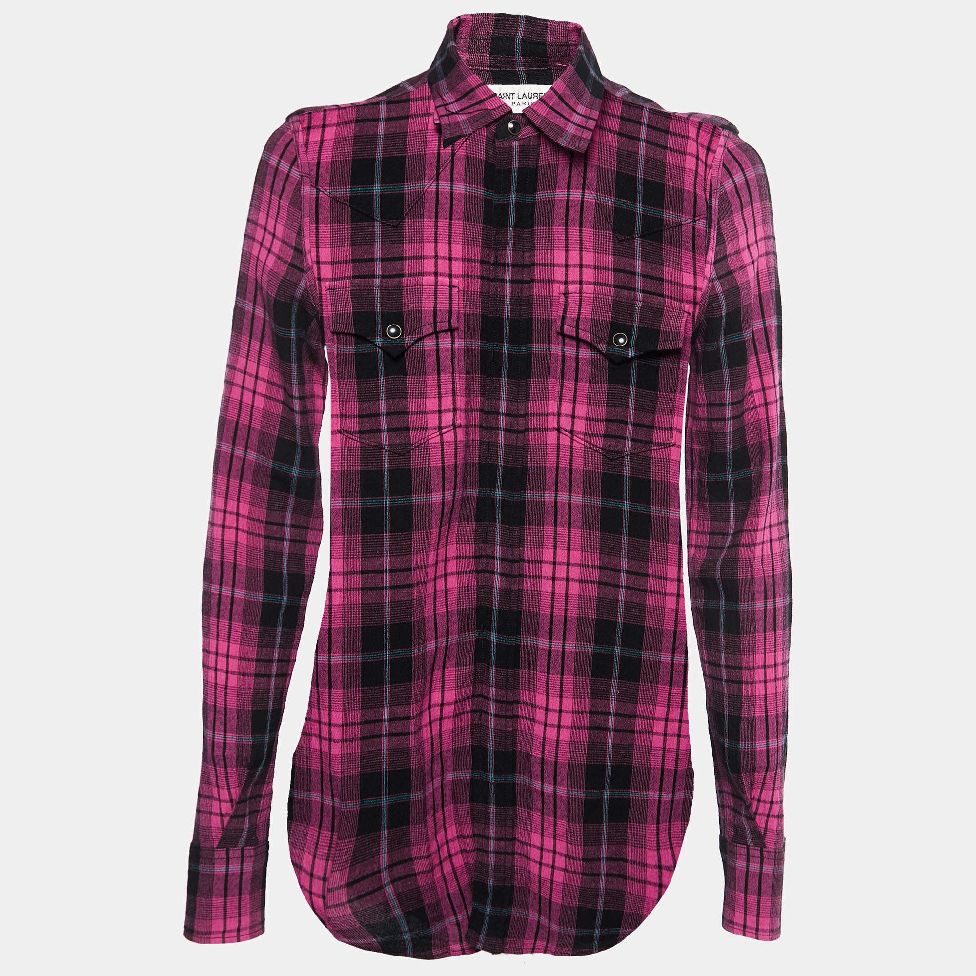Saint Laurent Paris Pink Checked Linen Flannel Shirt S