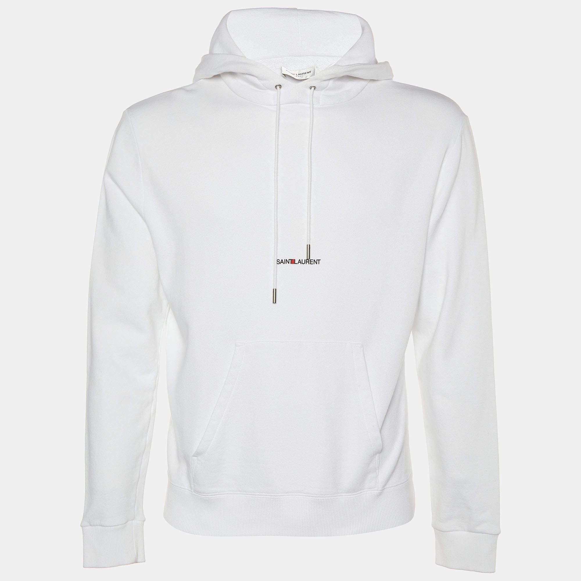 Pre Owned Saint Laurent White Cotton Knit Hoodie XS