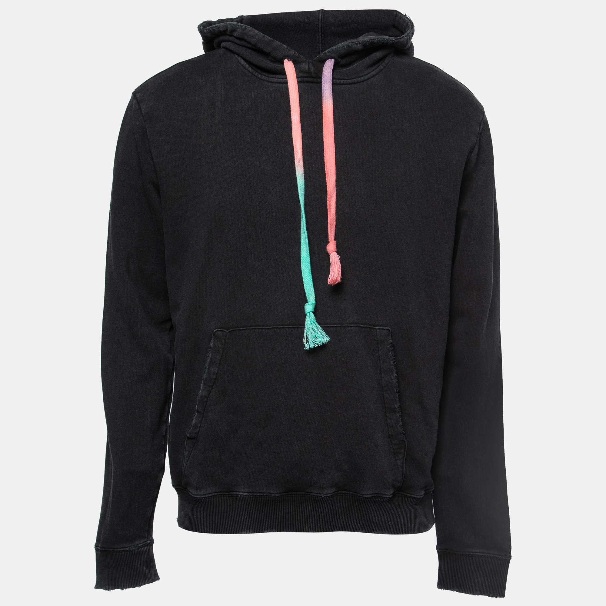 Pre Owned Saint Laurent Paris Dark Grey Cotton Raw Trimmed Hoodie L