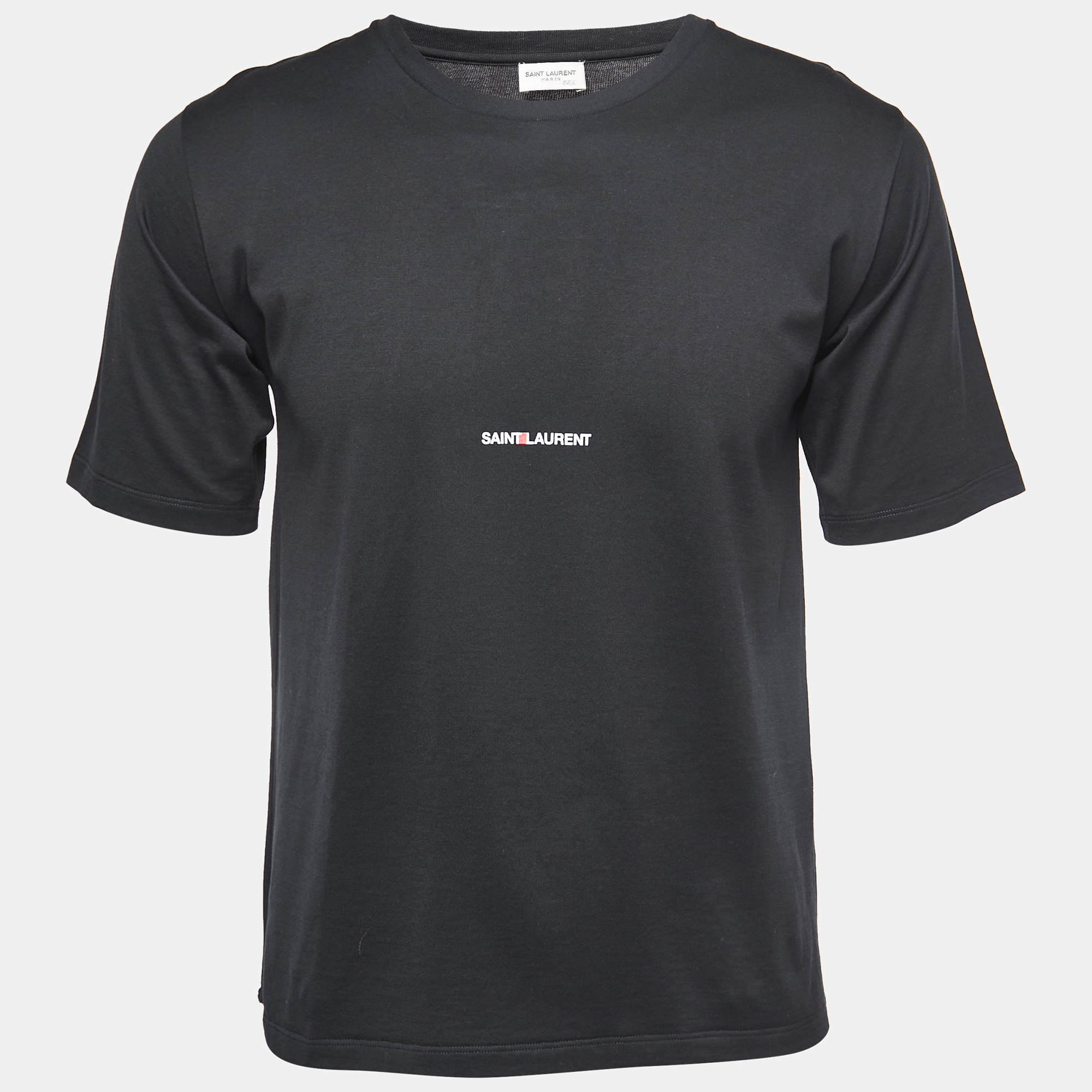 Saint Laurent Paris Black Jersey Logo Print T-Shirt M