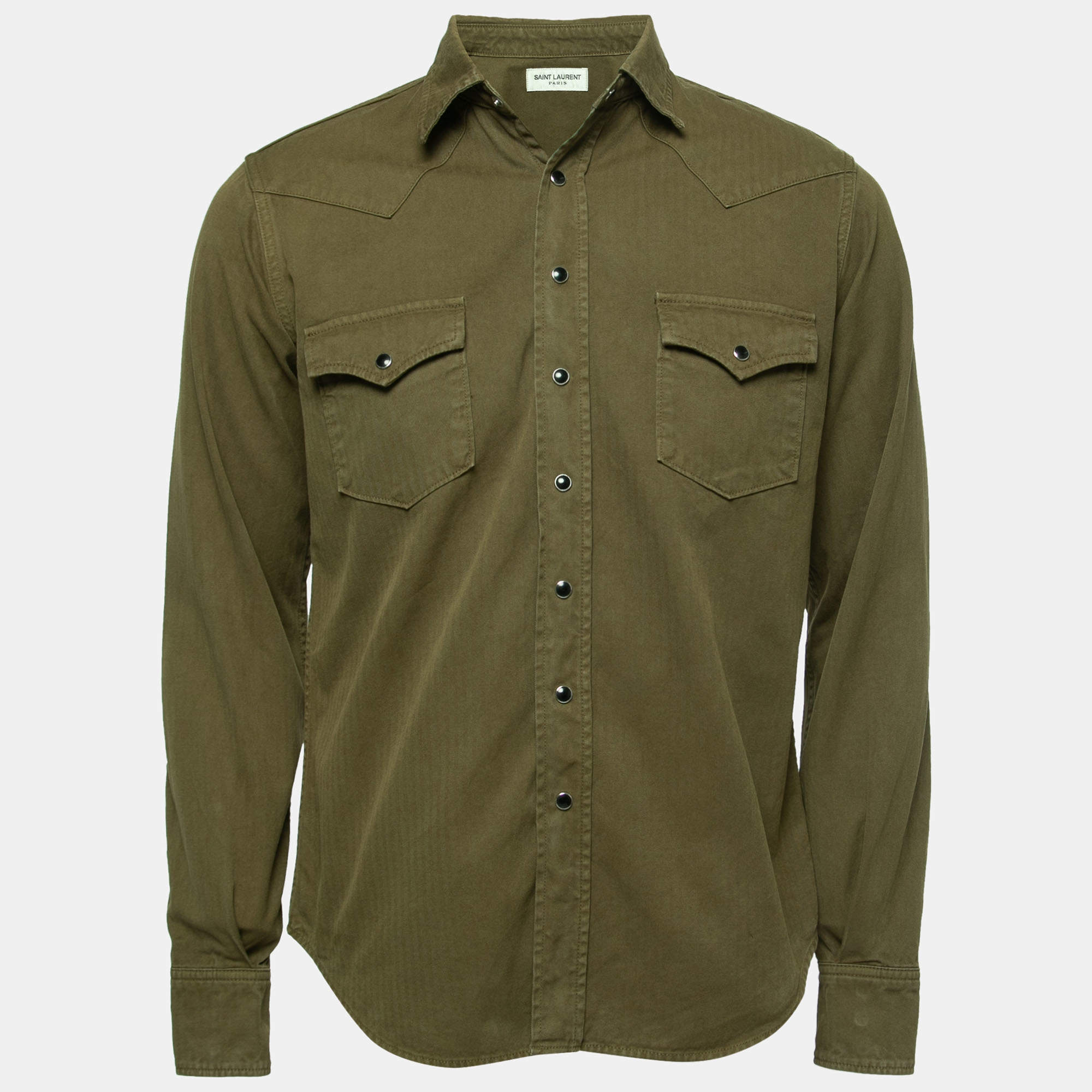 Saint Laurent Paris Green Stonewashed Cotton Western Shirt M