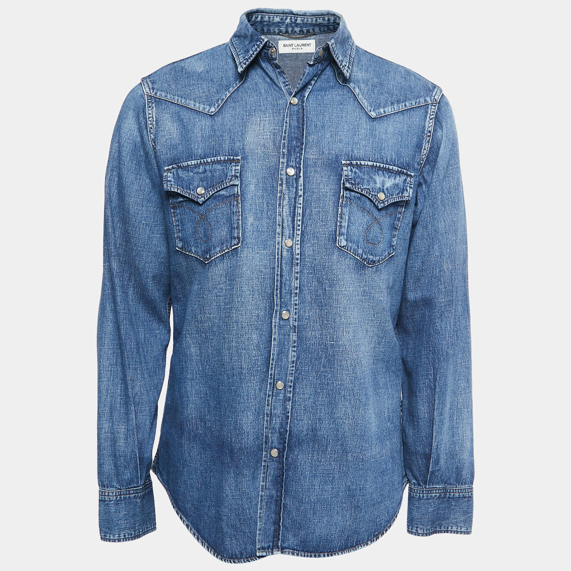 مملوكة مسبقًا Saint Laurent Blue Denim Classic Full Sleeve Shirt XL