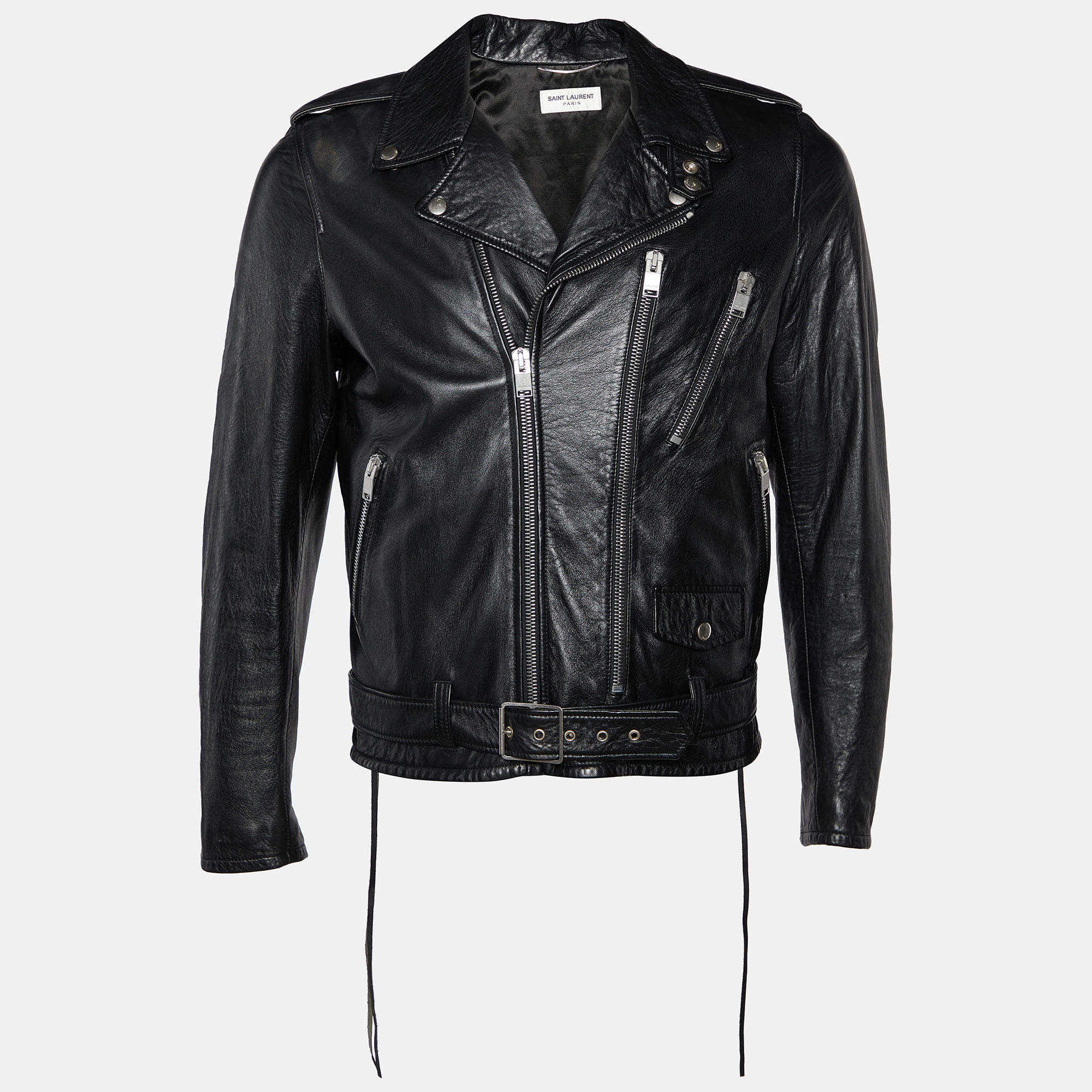 SAINT LAURENT PARIS｜JACKETS (376283 Y197Q 1000) Saint Laurent Leather Jacket, Size 36 IT