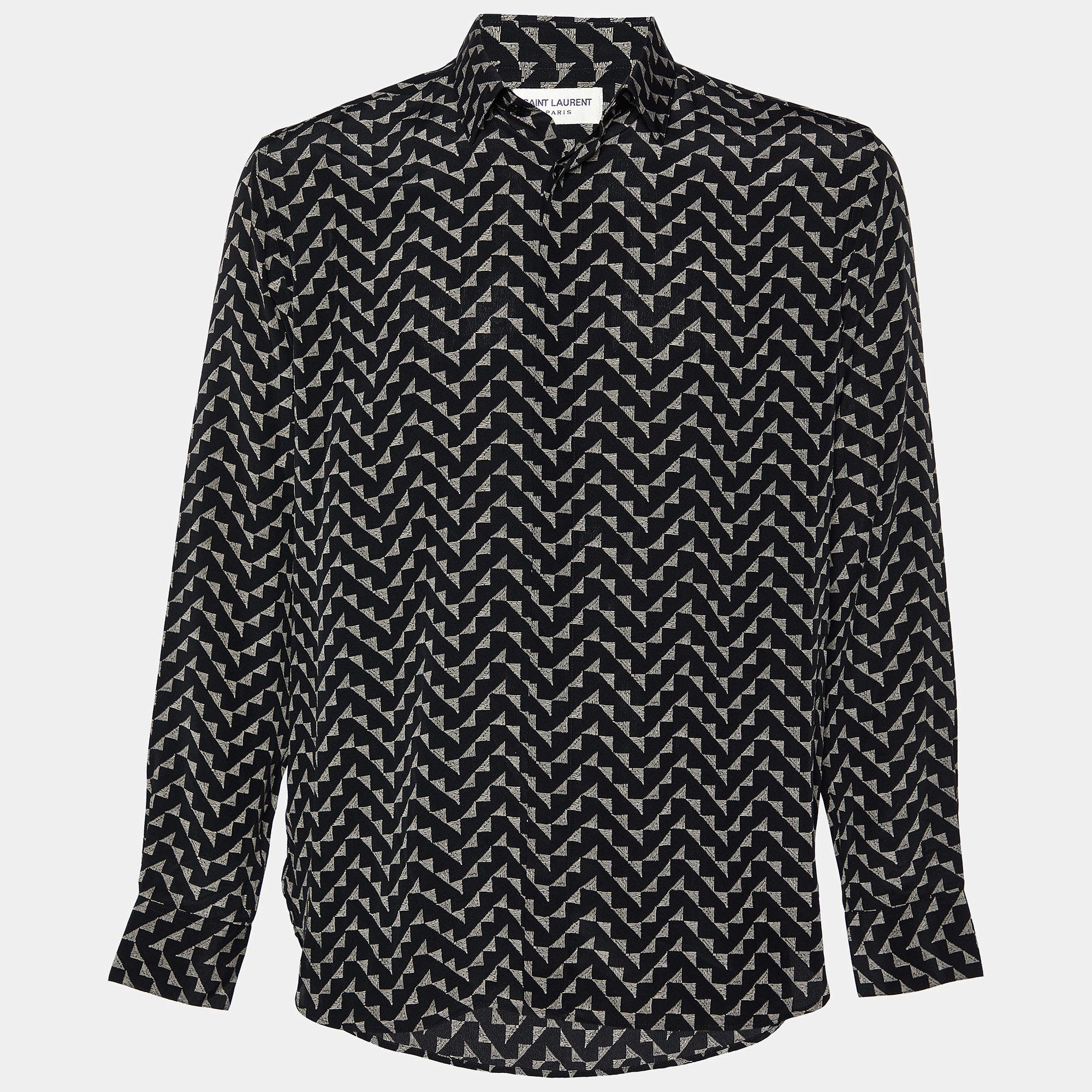 Saint Laurent Black Printed Silk Button Front Shirt L