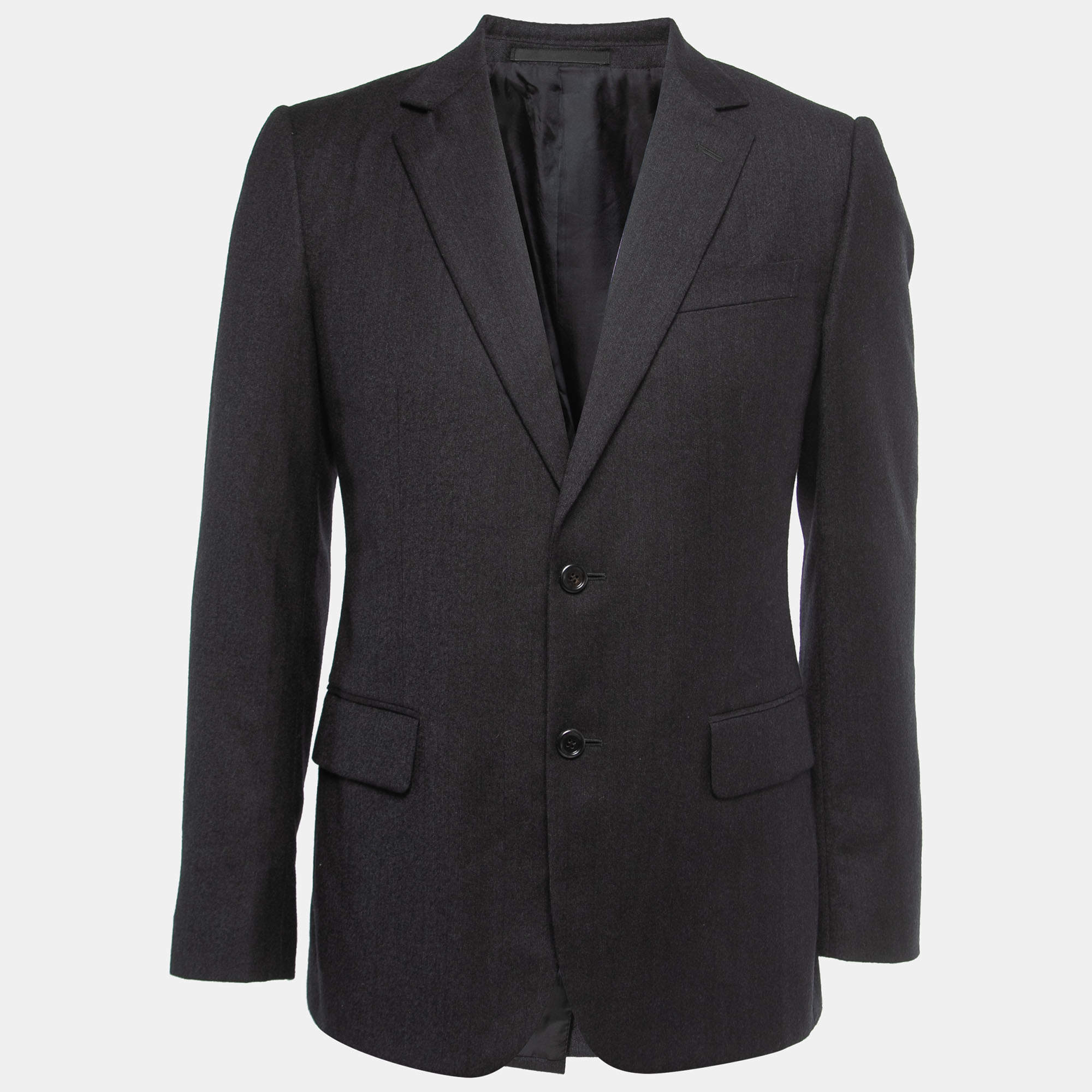 Saint Laurent Black Grey Wool Single Breasted Blazer M