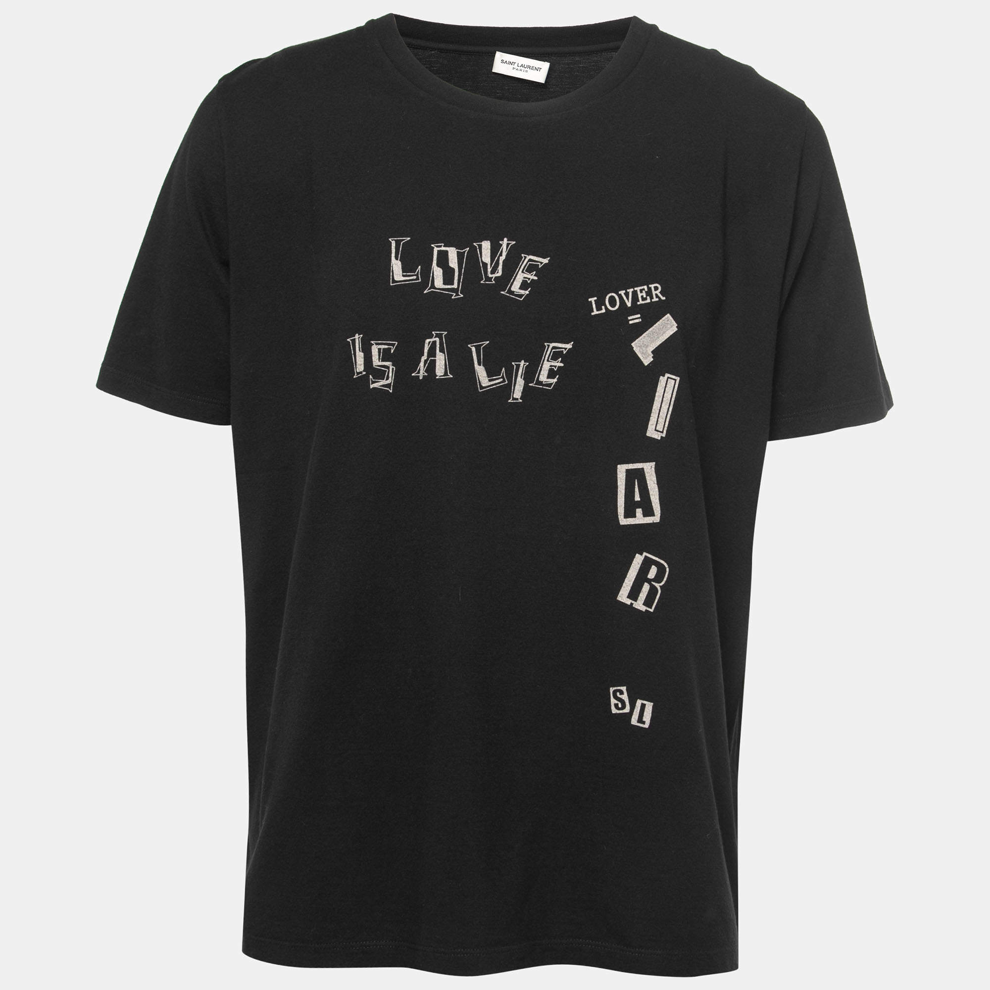 Saint Laurent Paris Black Logo Print Cotton Crew Neck Half Sleeve T-Shirt XL