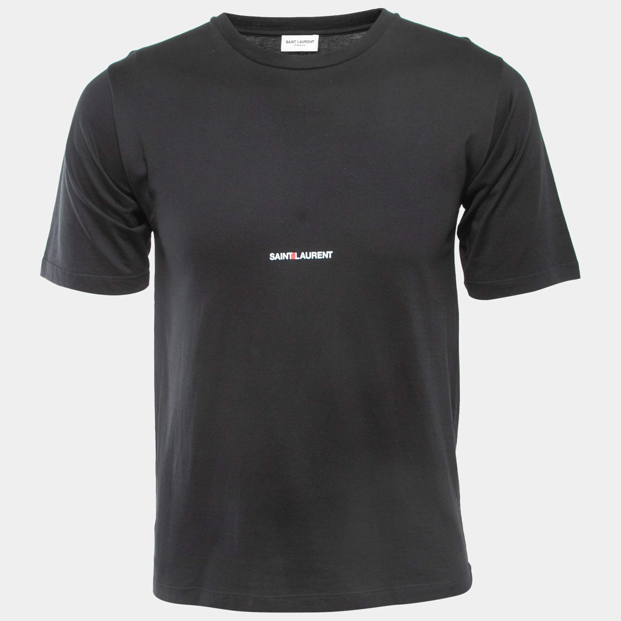 Saint Laurent Black Washed Logo Print Crew Neck Half Sleeve T-Shirt S