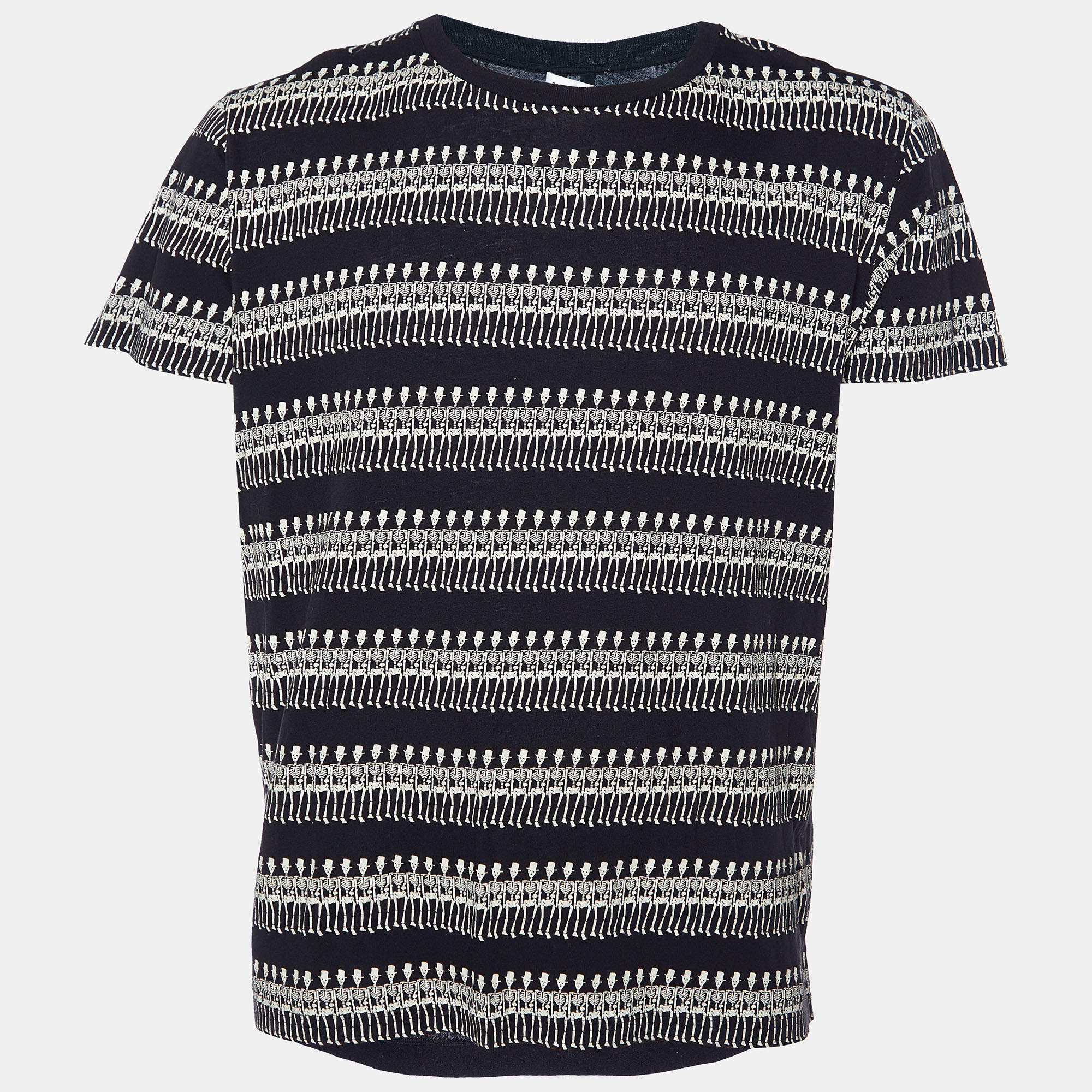 Pre Owned Saint Laurent Black Printed Cotton Knit T-Shirt XL