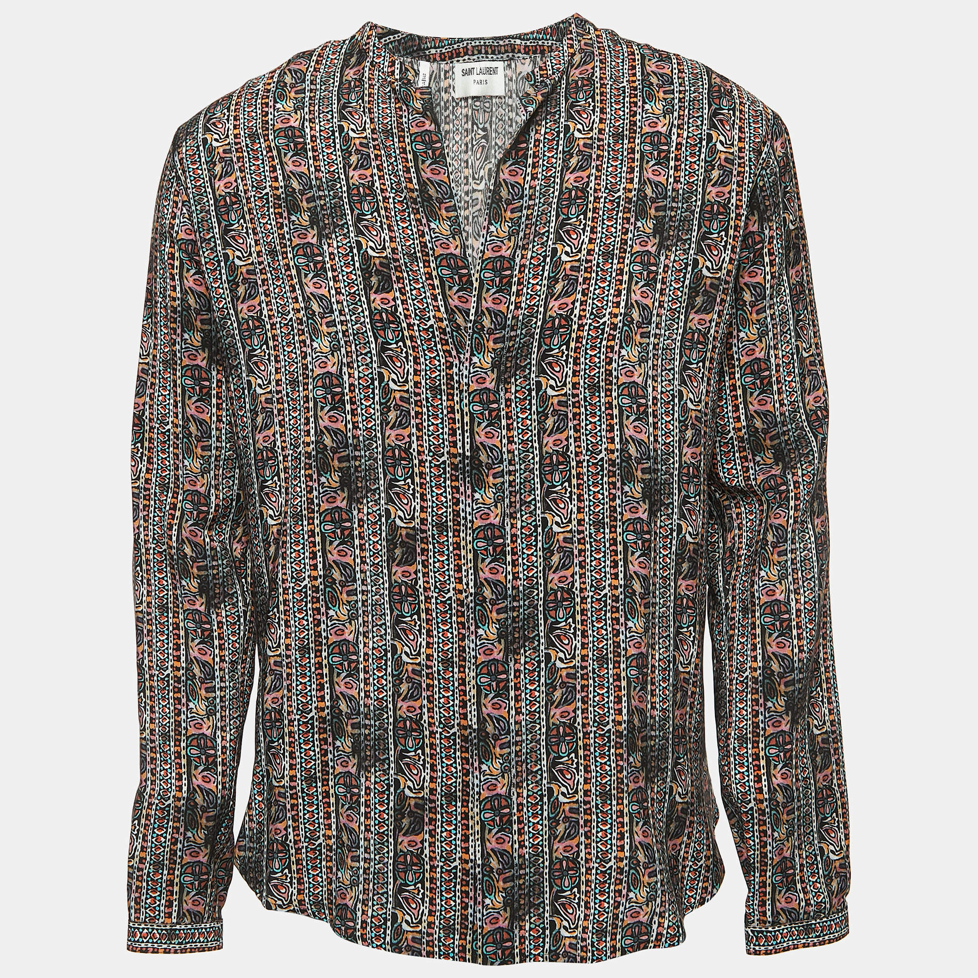 Saint Laurent Multicolor Print Silk Button Front Full Sleeve Shirt S