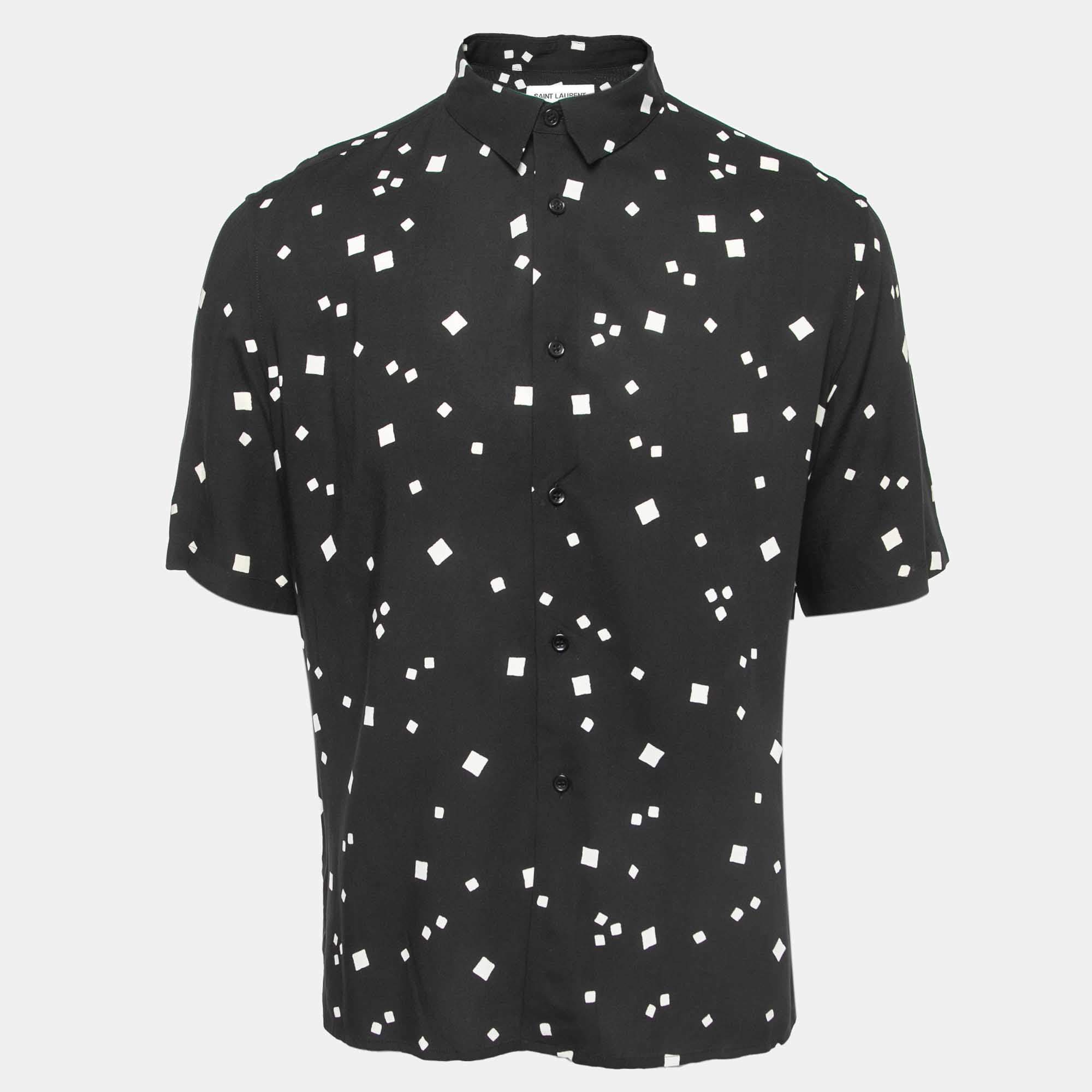 Saint Laurent Black Printed Viscose Short Sleeve Shirt M