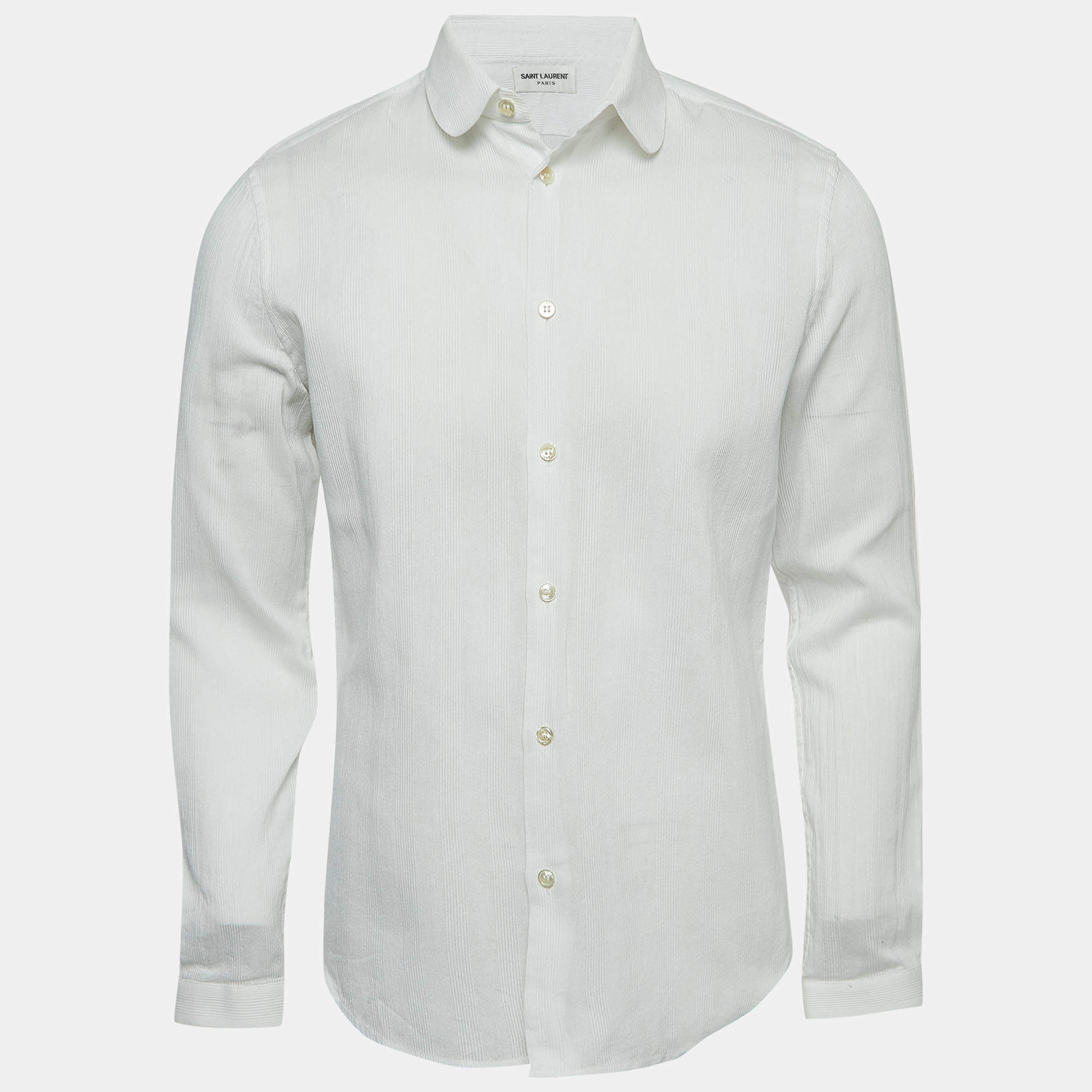 Pre Owned Saint Laurent White Striped Cotton Shirt L