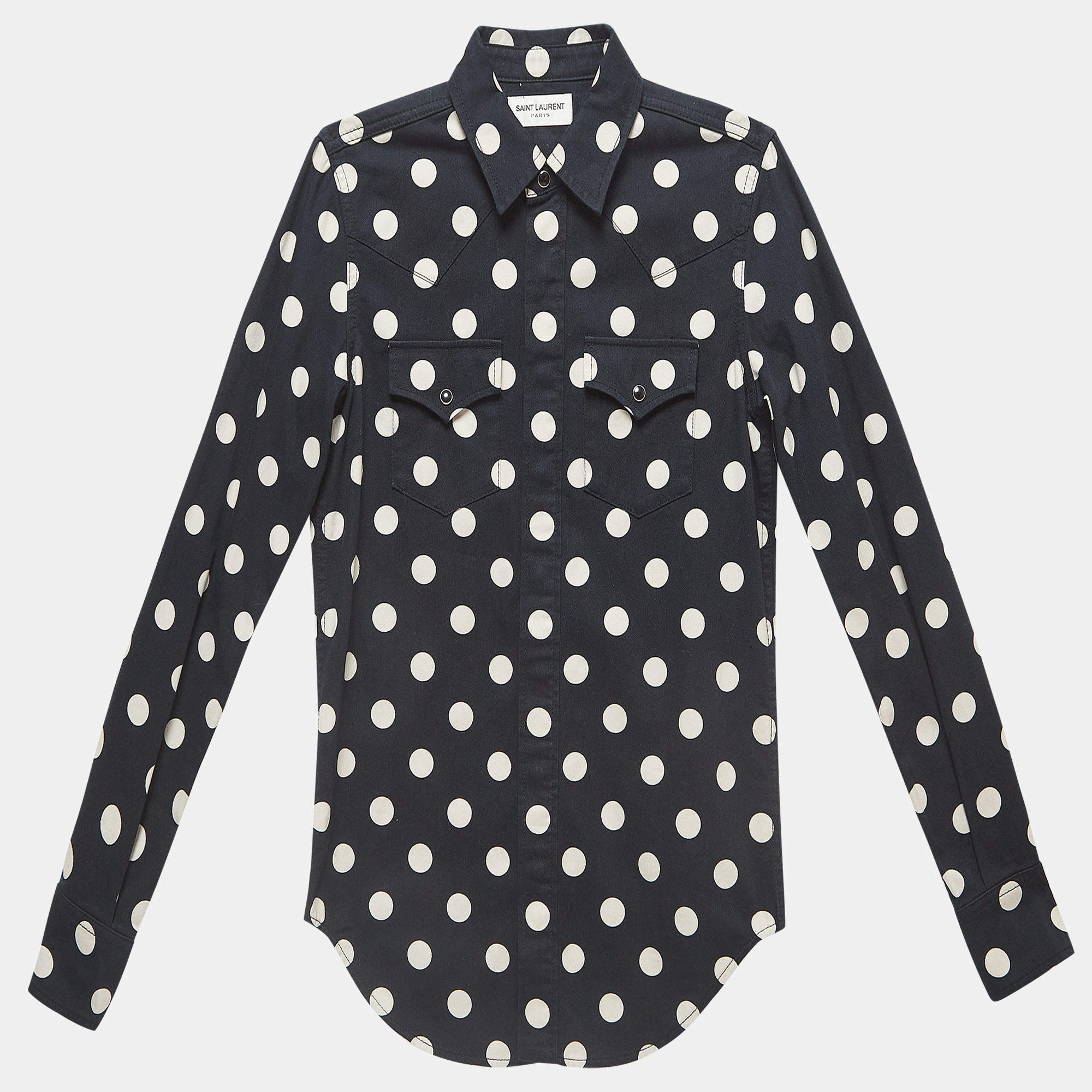 Saint Laurent Polka Dots Cotton Slim Western Shirt XS Saint