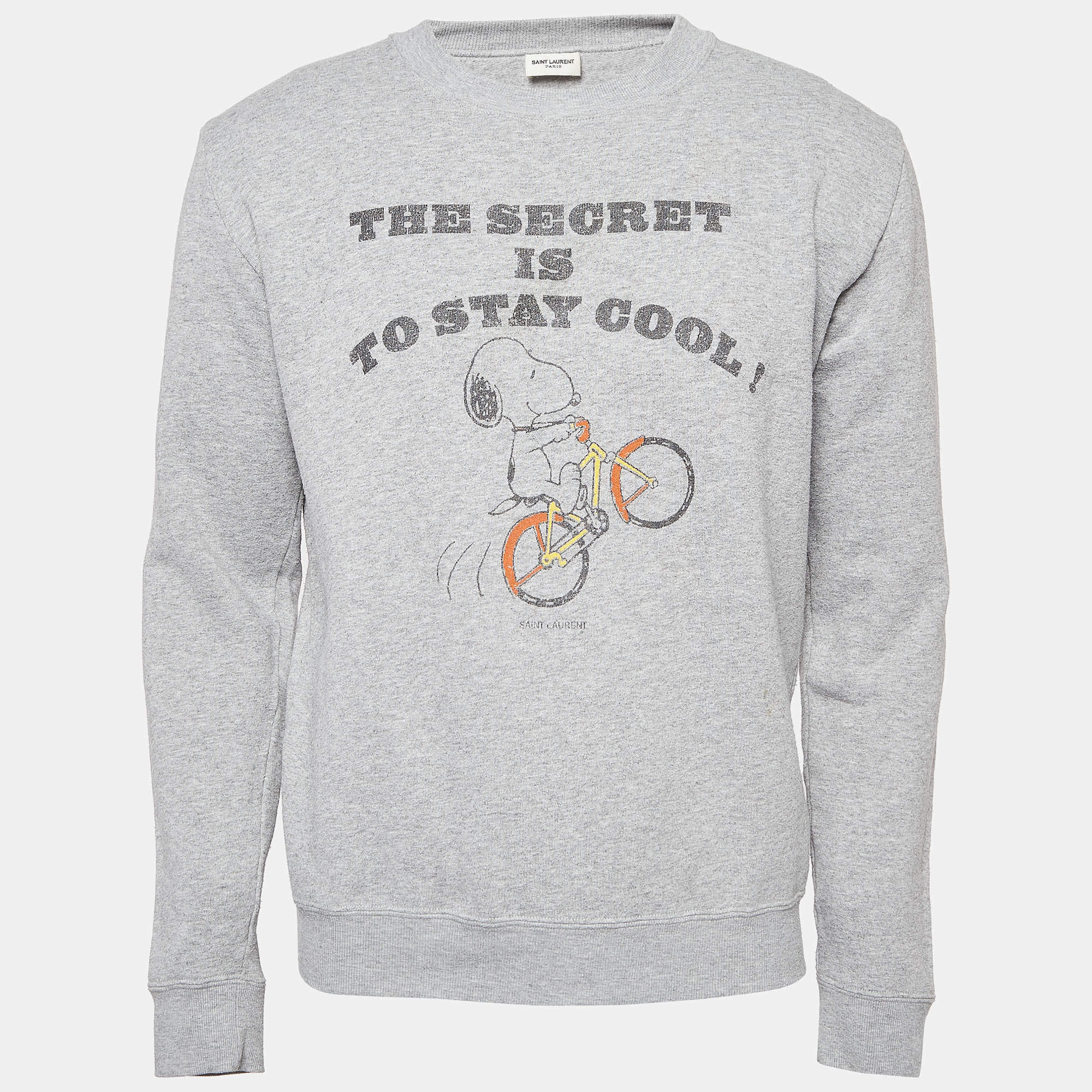 Saint Laurent Paris Grey Peanuts Print Cotton Sweatshirt M 
