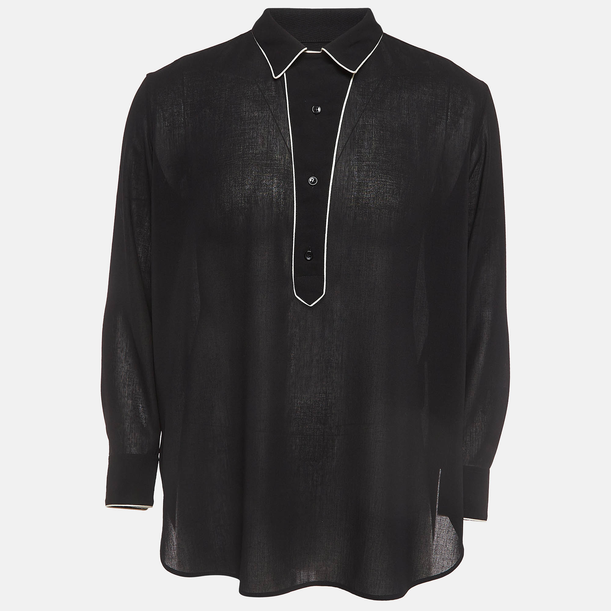 Saint Laurent Paris Black Wool Half Placket Shirt S
