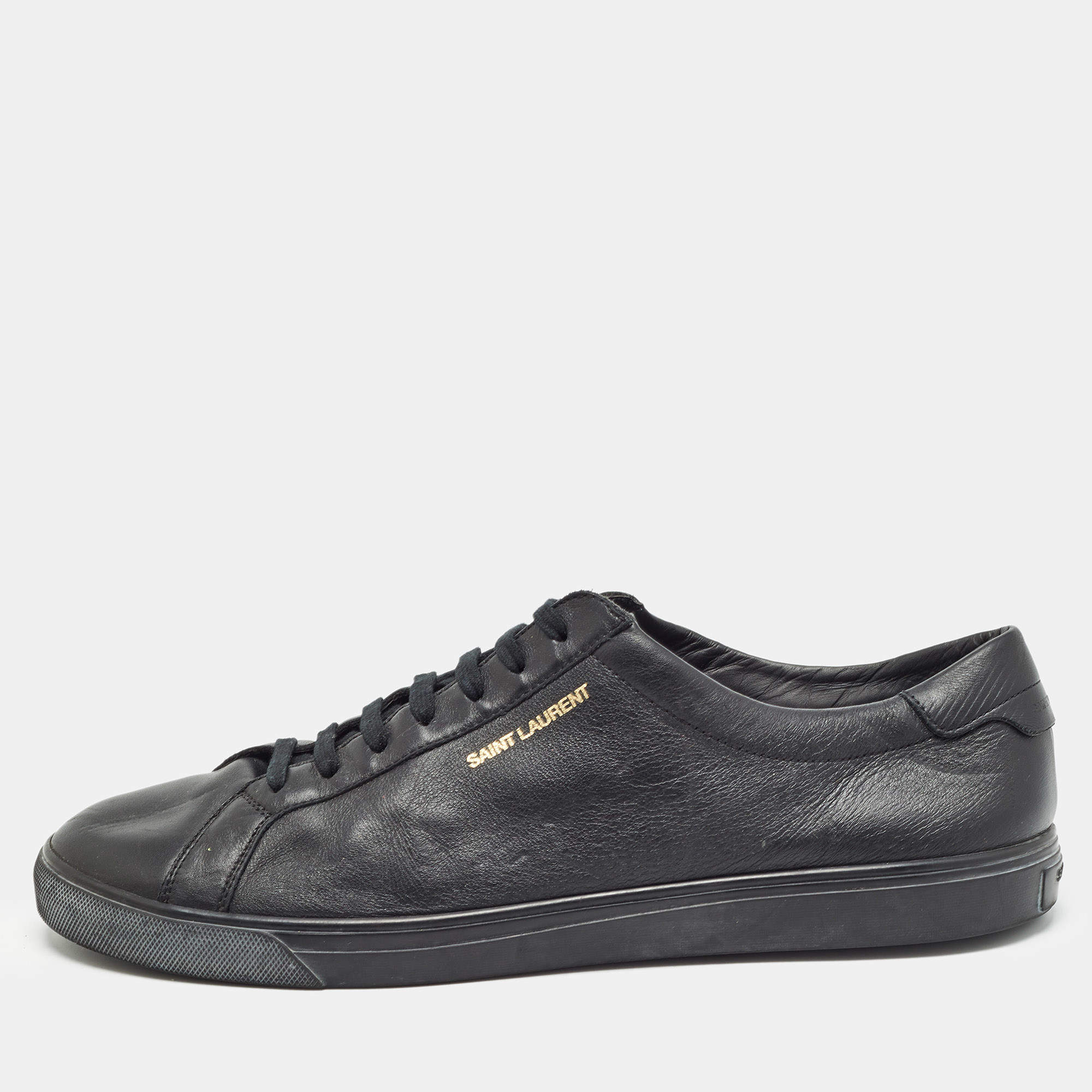 Saint Laurent Black Leather Court Classic Lace Up Sneakers Size 47