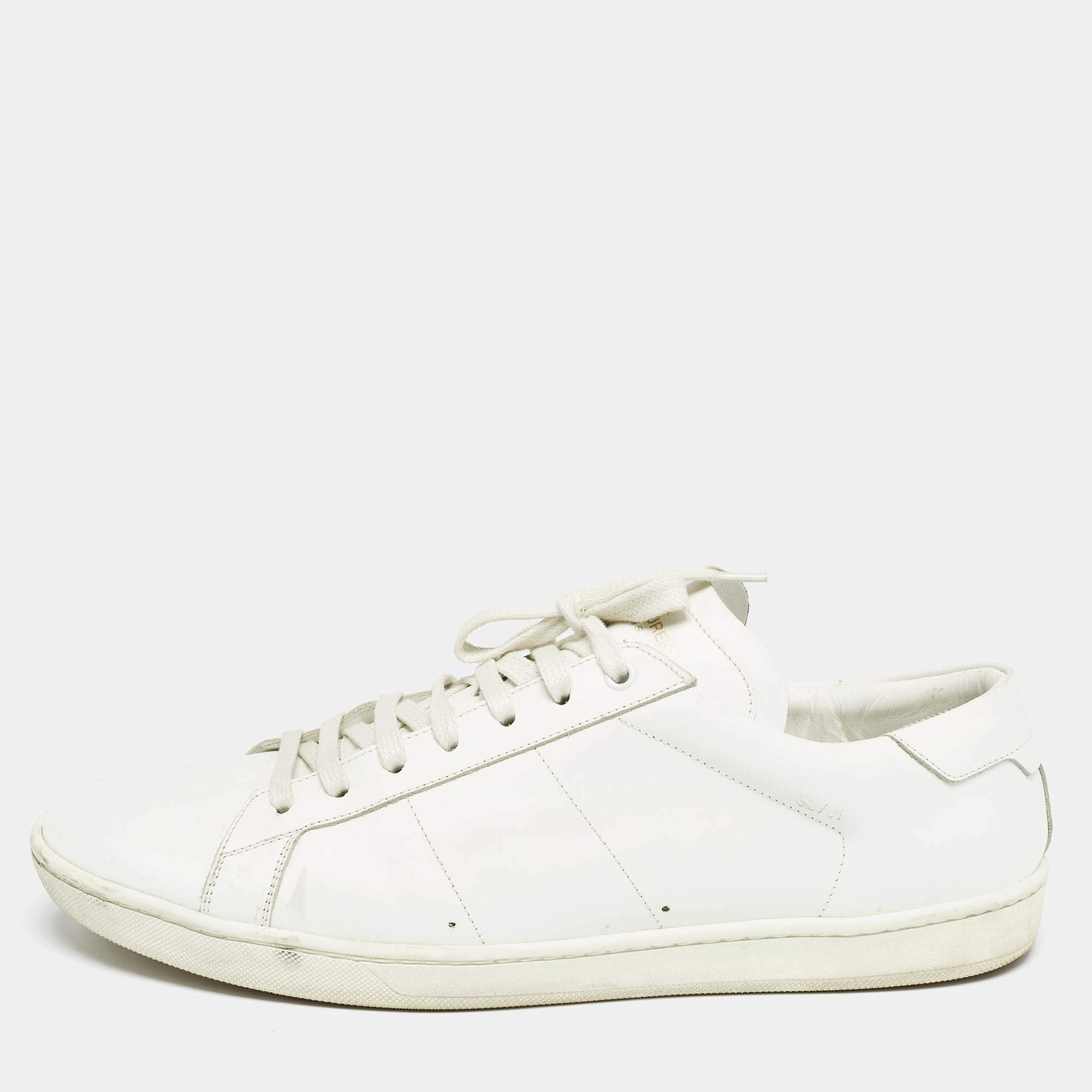 Pre Owned Saint Laurent White Leather Lace Up Sneakers 45