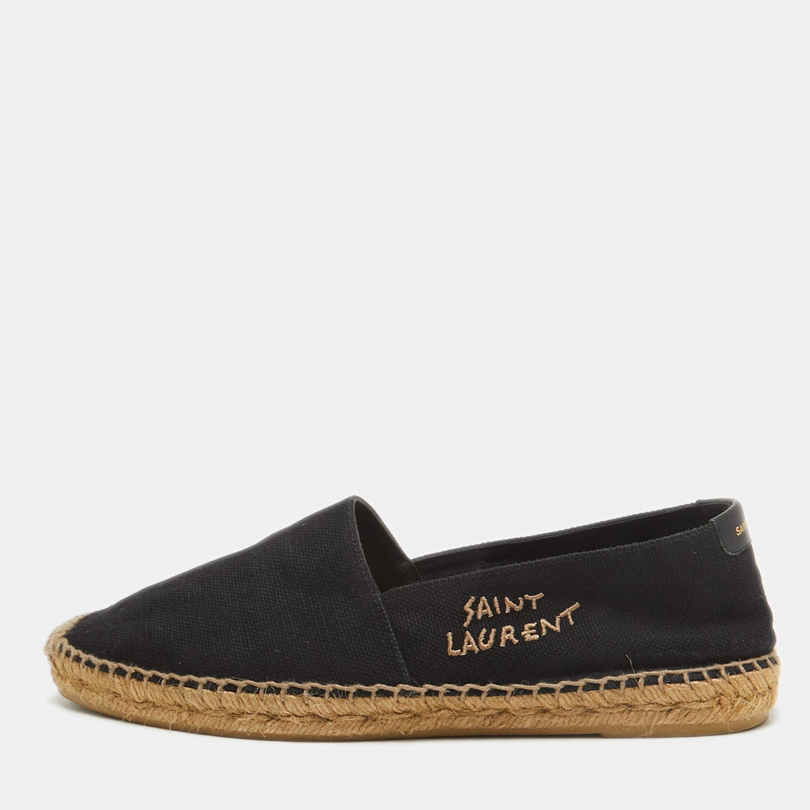 Saint Laurent Black Canvas Logo Embroidered Espadrilles Size 41.5