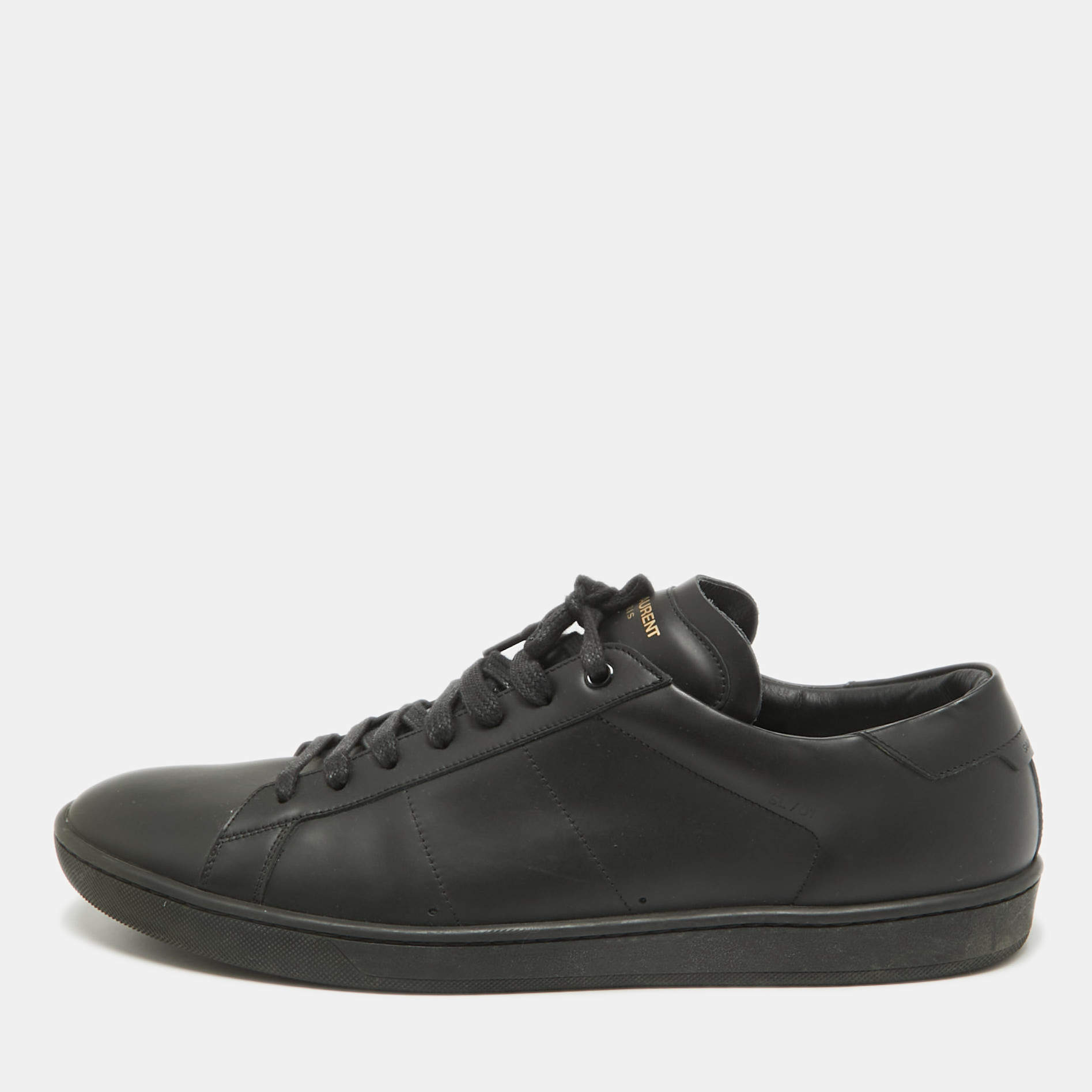 Pre Owned Saint Laurent Black Leather Court Classic Lace Up Sneakers Size 46