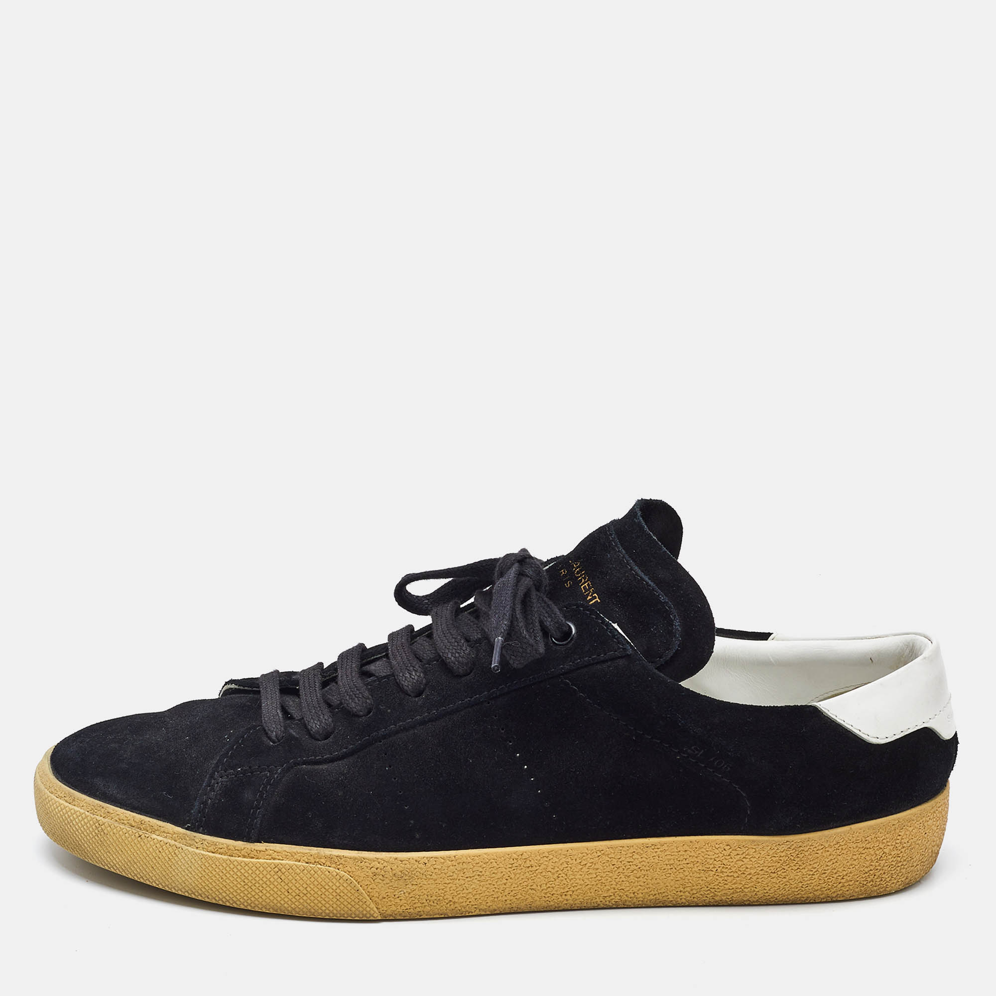 Saint Laurent Black Suede Soho Court Classic Low Top Sneakers Size 45