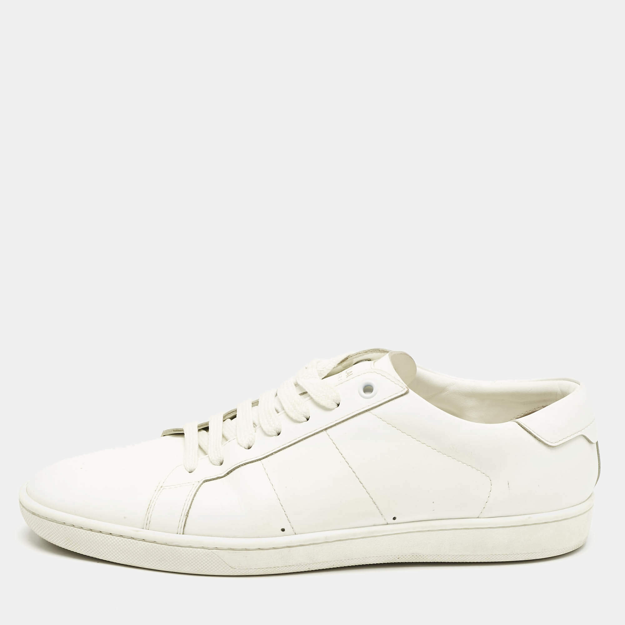 Saint Laurent White Leather Lace Up Sneakers Size 42