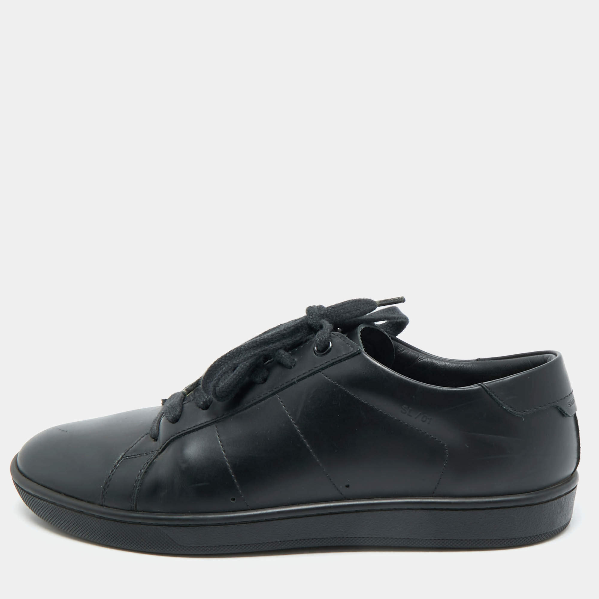 Saint Laurent  Black Leather Court Classic Lips Low Top Sneakers Size 40