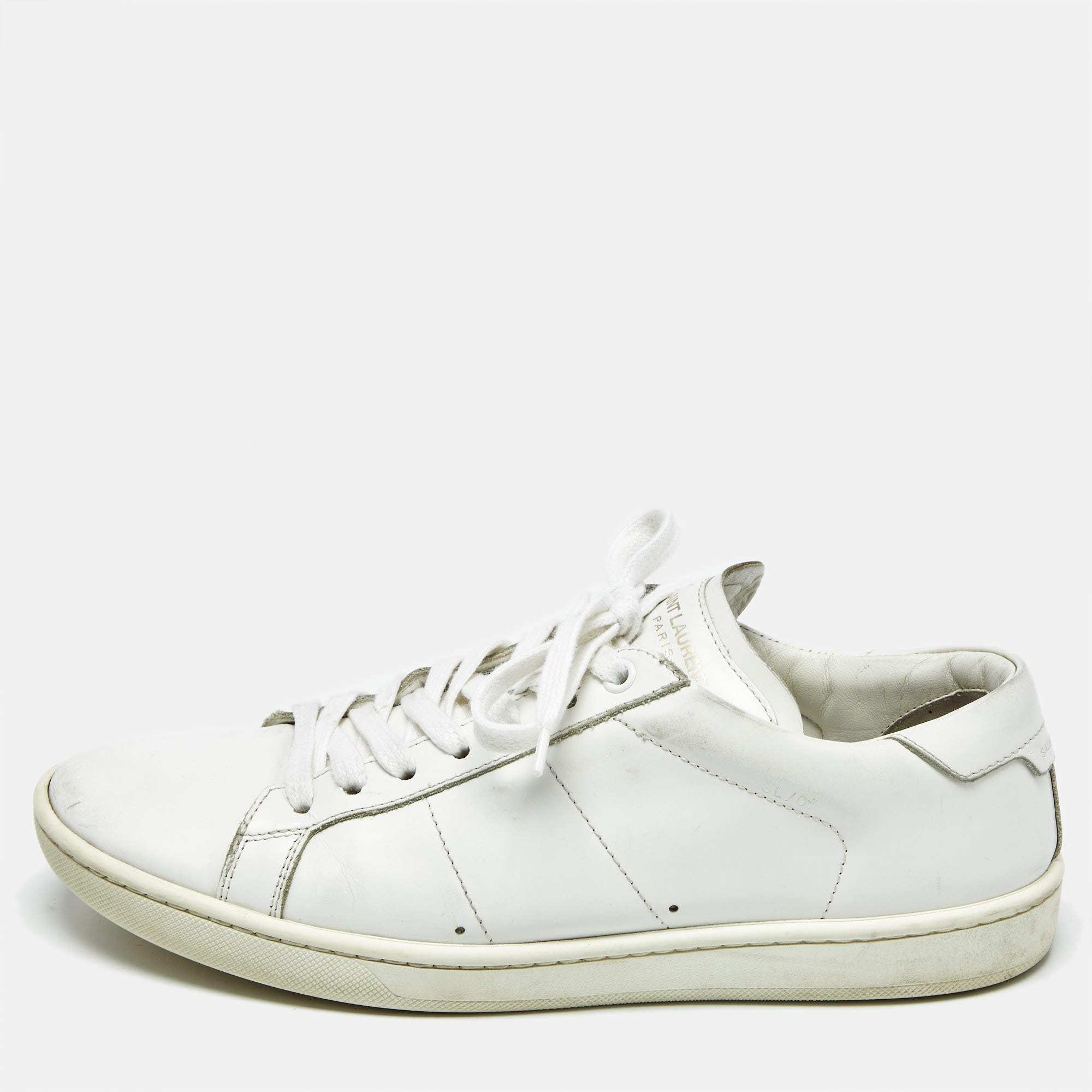 Pre Owned Saint Laurent White Leather Lace Up Sneakers Size 40