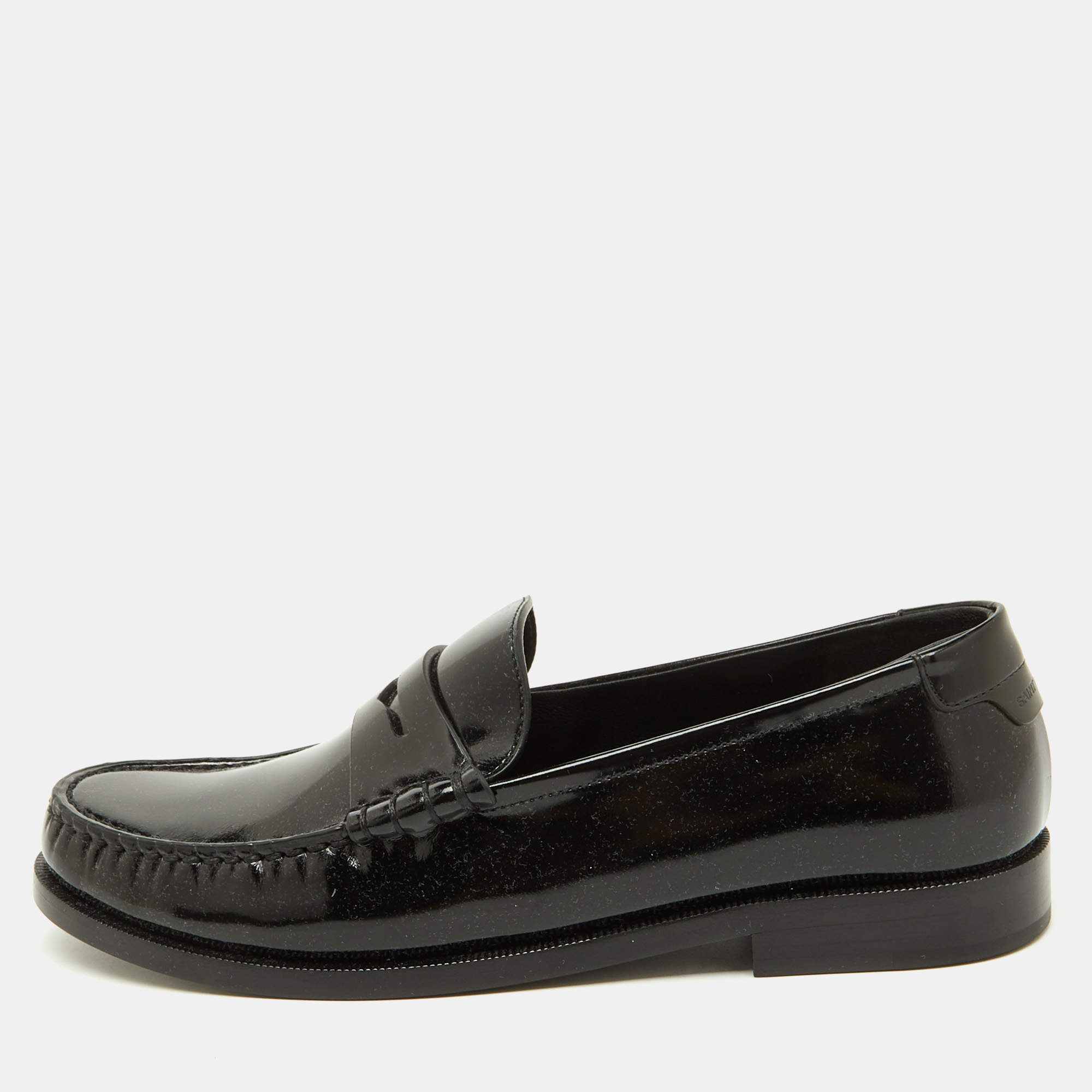 Pre Owned Saint Laurent Black Brushed Leather Le Penny Loafers Size 40