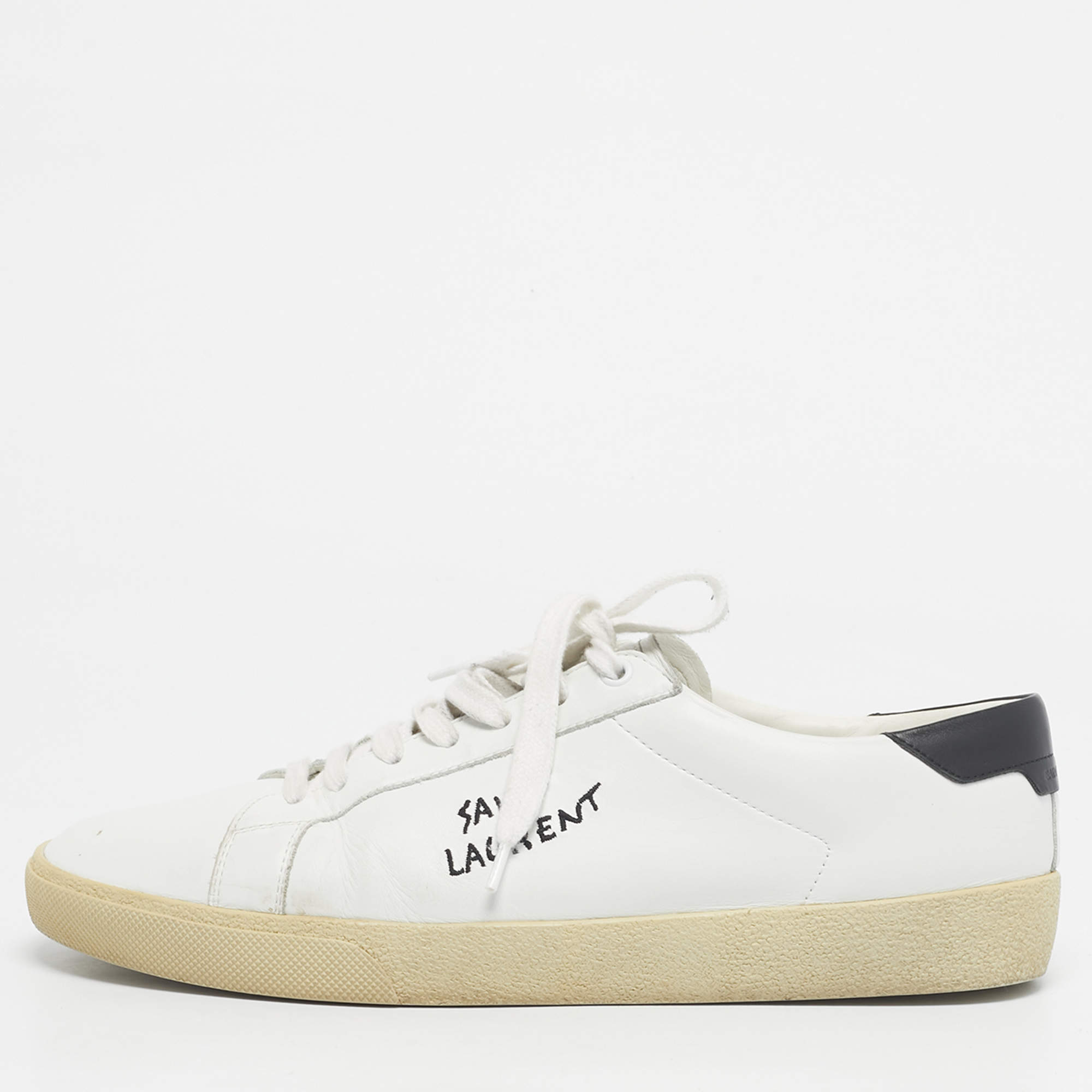 Pre Owned Saint Laurent Paris White Leather Court Classic Low Top Sneakers Size 44.5