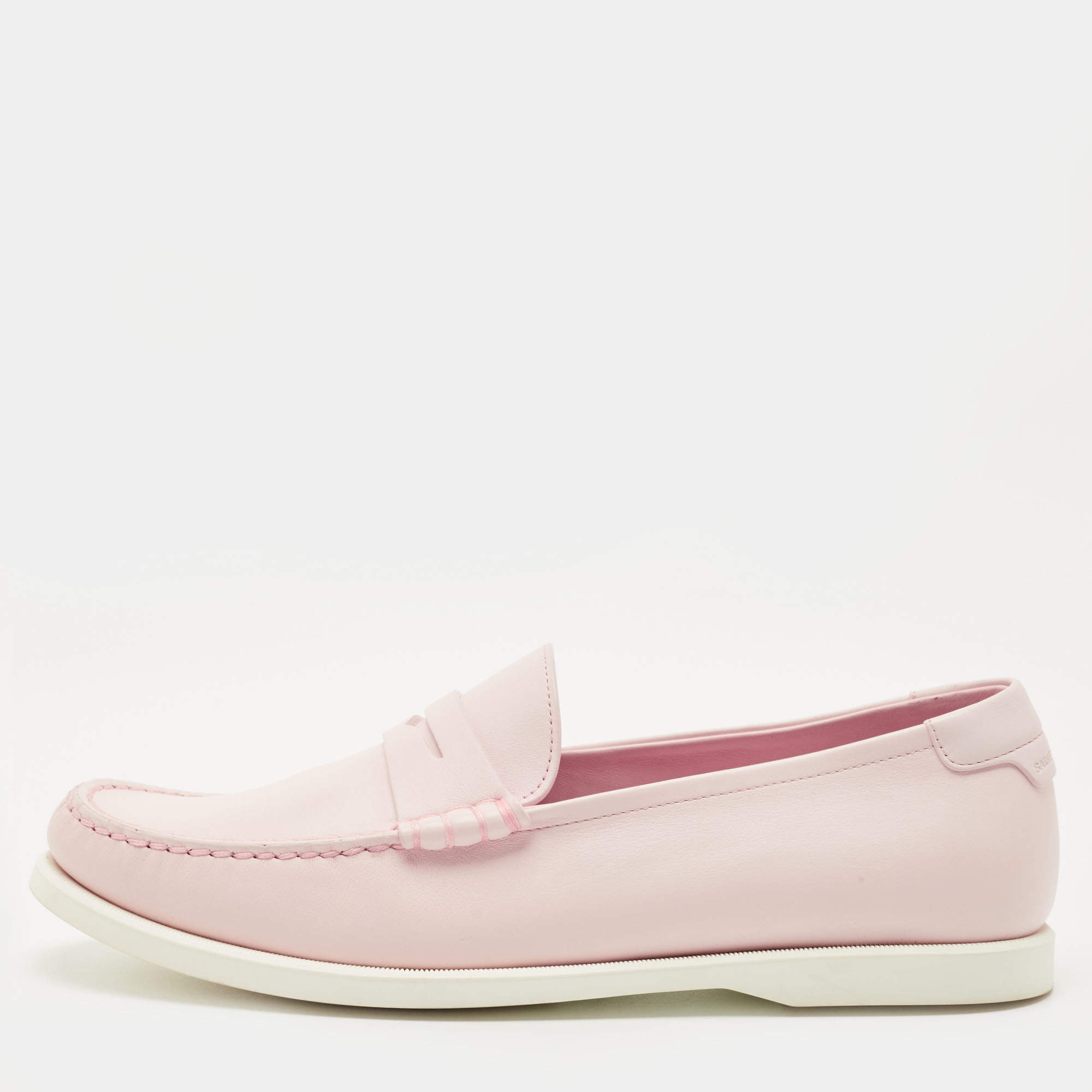 Pre Owned Saint Laurent Pink Leather Penny Loafers Size 42