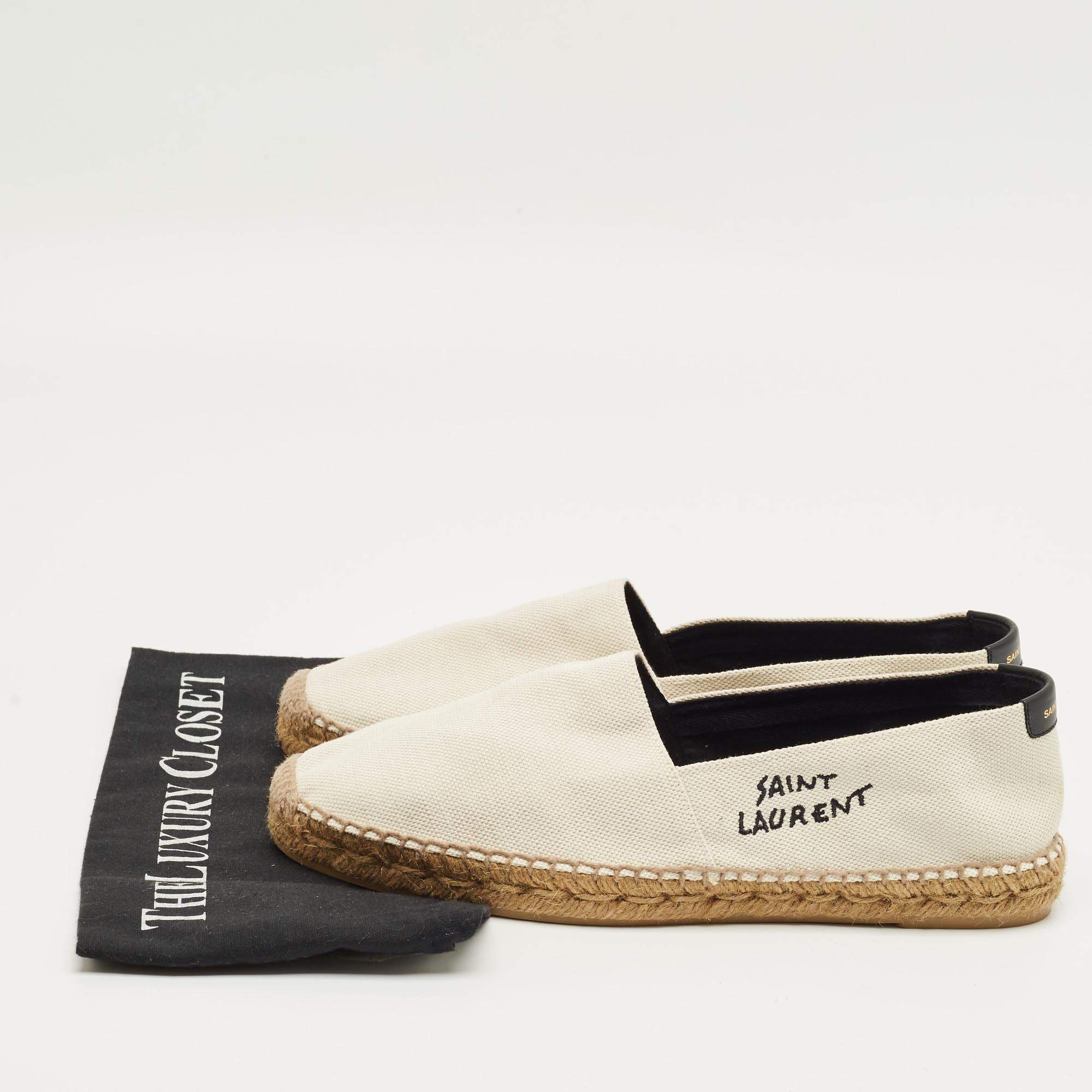 Saint Laurent Black Canvas Logo Embroidered Espadrilles Size 41.5