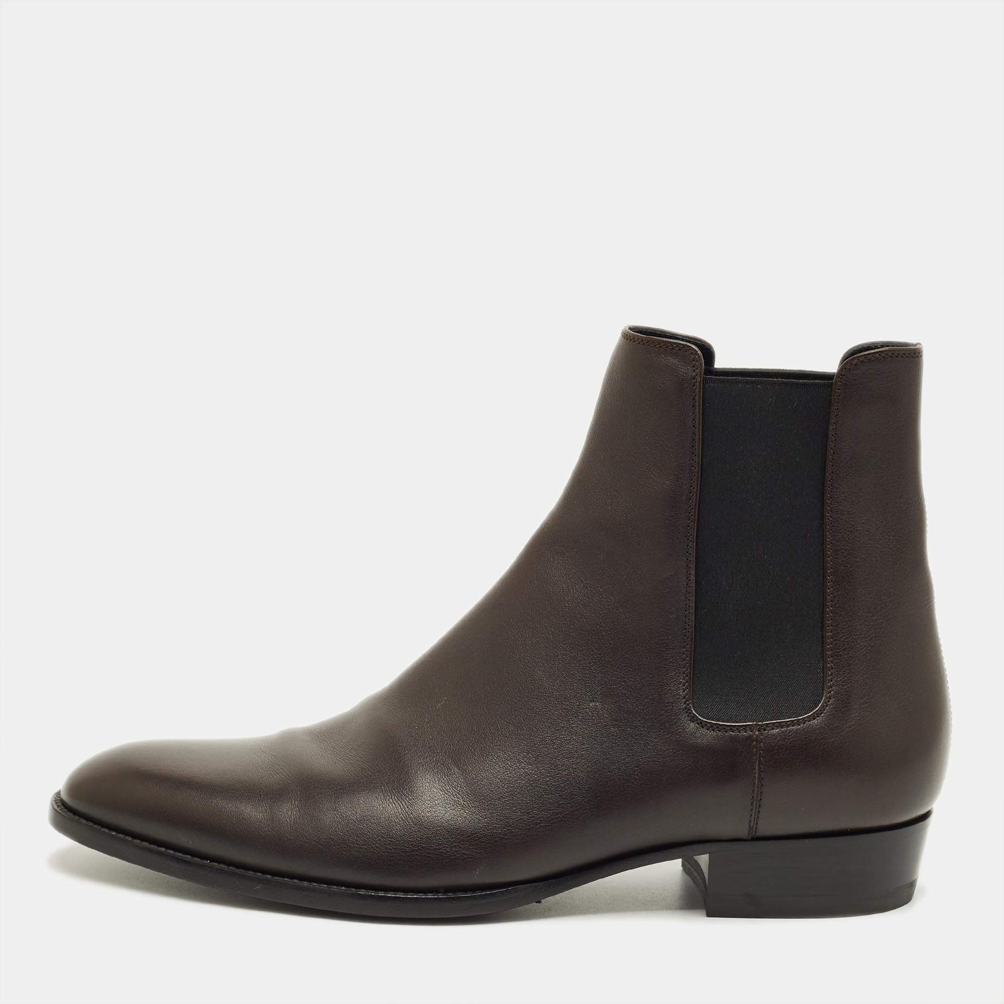 Pre Owned Saint Laurent Brown Leather Wyatt Chelsea Boots Size 42