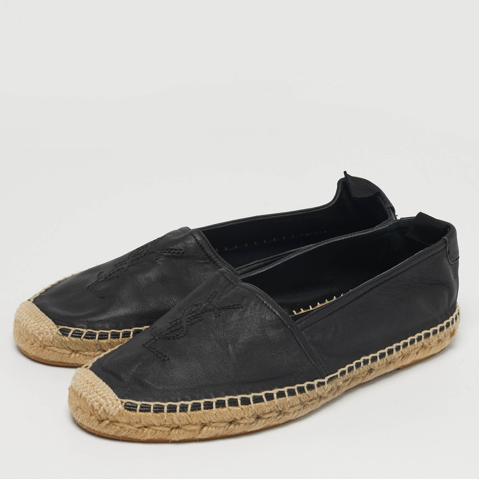 Saint Laurent Black Canvas Logo Embroidered Espadrilles Size 41.5